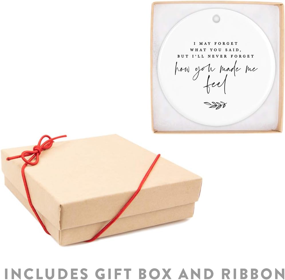 Andaz Press Round Ceramic Porcelain Christmas Tree Ornament for Teacher Thank You Appreciation Graduation Gift, Teacher, I May Forget What You Said, But I'll Never Forget How You Made Me Feel, 1-Pack