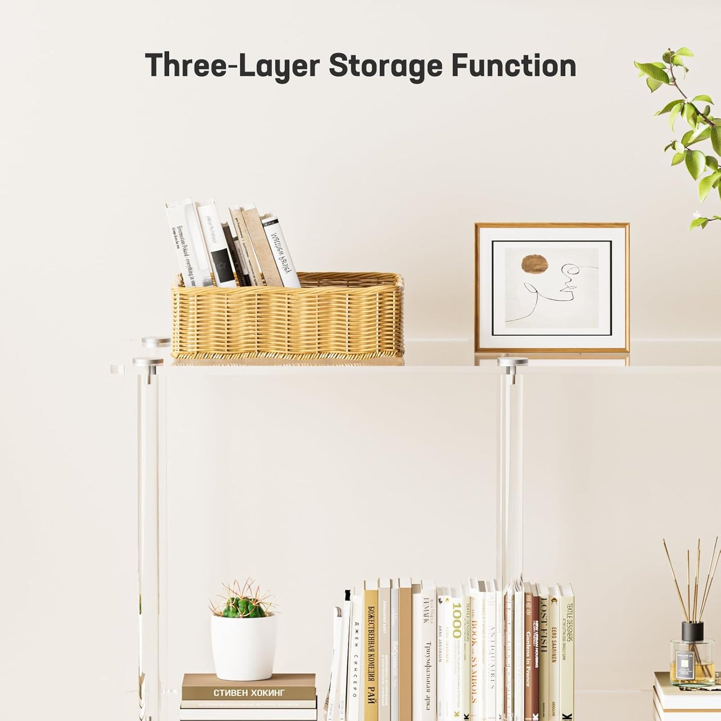 Acrylic Console Table, 29.53" Modern Entryway Table with Storage Shelves, 3 Tier Layer Storage for Foyer, Living Room, Clear.