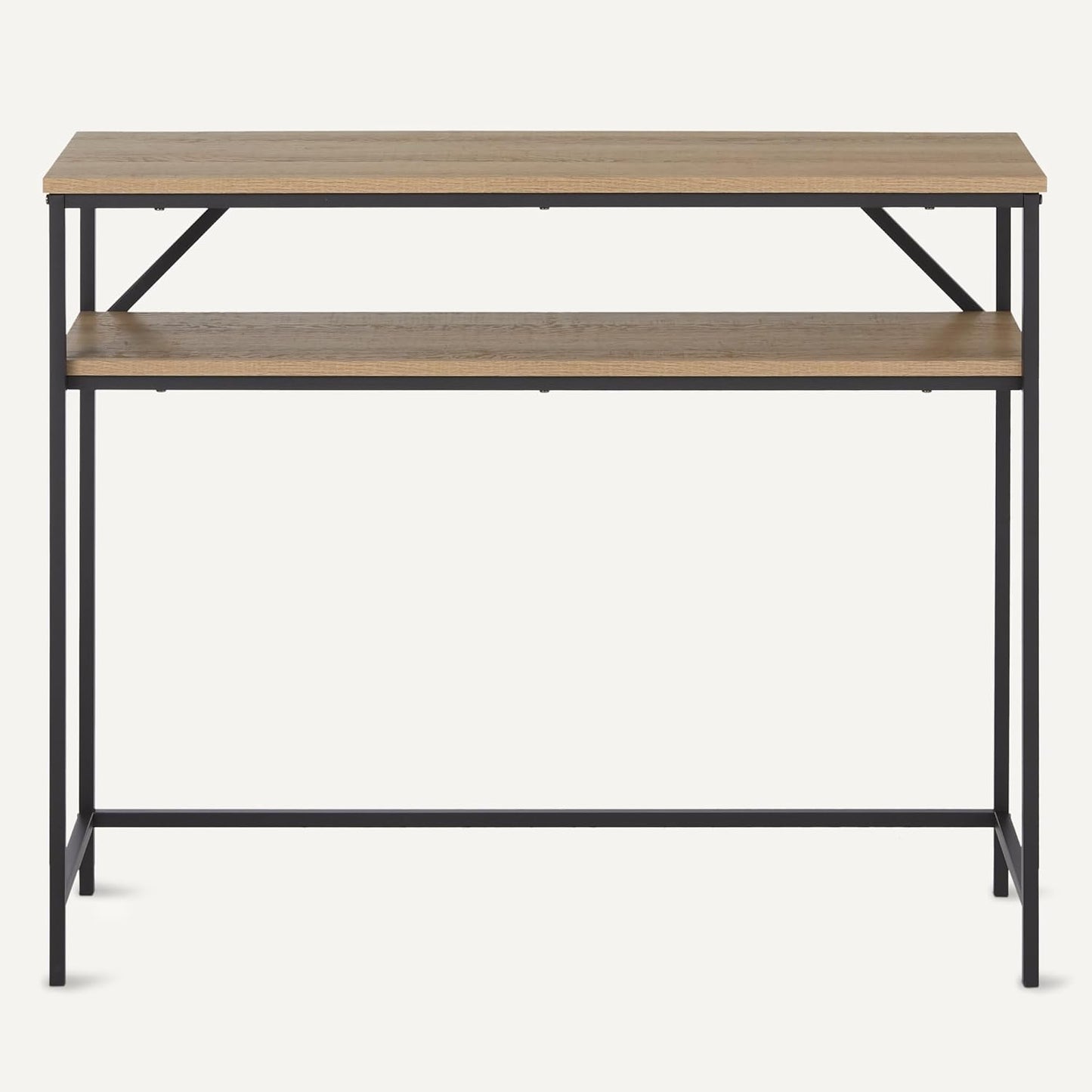 Amazon Basics Rectangular Console Table with Storage Shelf, Steel Frame, 39x31x11.8 in, Oak Finish