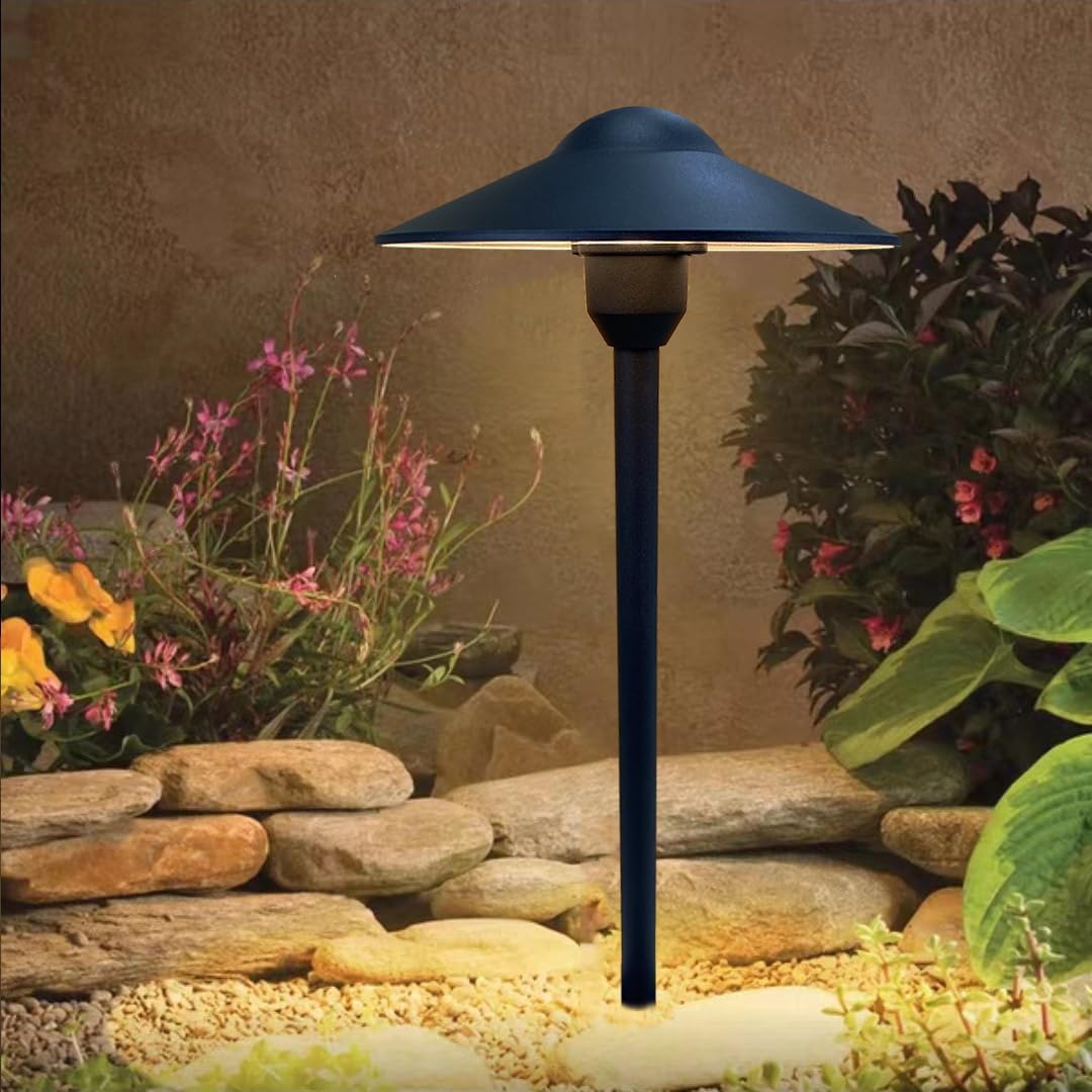 Arrownine Cast Aluminum Low Voltage Landscape Path Area Spread Lighting Pathway Lights Included Ground Spike,Wire Connectors Free Replaceable 3 Watts G4 LED Bulb Warm White 2-Pack (Black Finish)