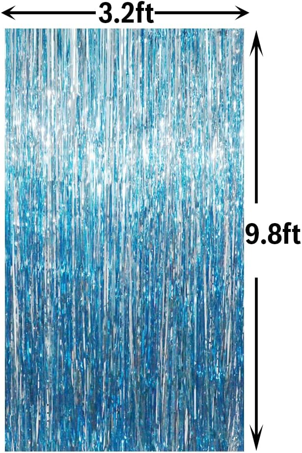 GOER 3.2 ft x 9.8 ft Metallic Tinsel Foil Fringe Curtains Party Photo Backdrop Party Streamers for Birthday,Graduation,New Year Eve Decorations Wedding Decor (Light Blue,5 pcs)