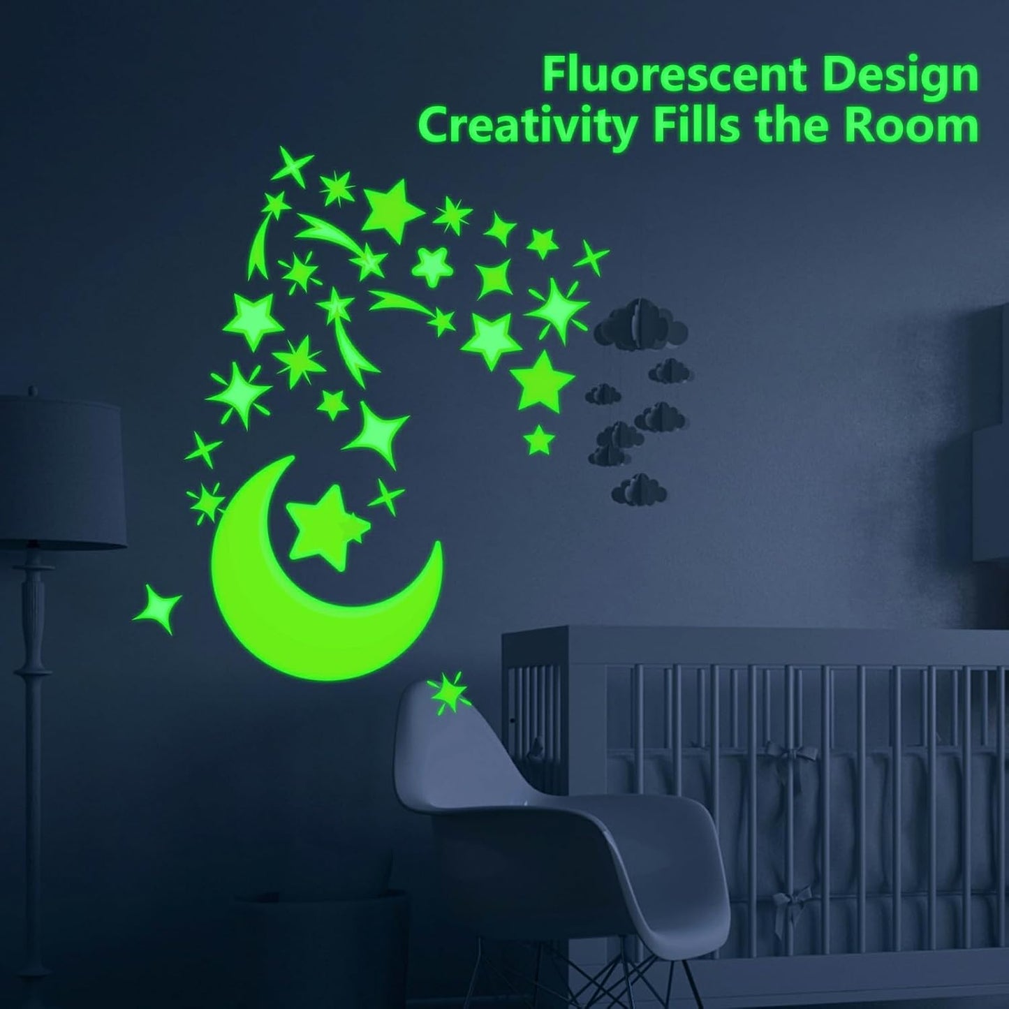 Glow in The Dark Moon Stars Stickers, 150 PCS Glowing Luminous Falling Star Wall Decals Moon Star Ceiling Stickers for Kids Boys Girls Bedroom Nursery Playroom Party Room Decor