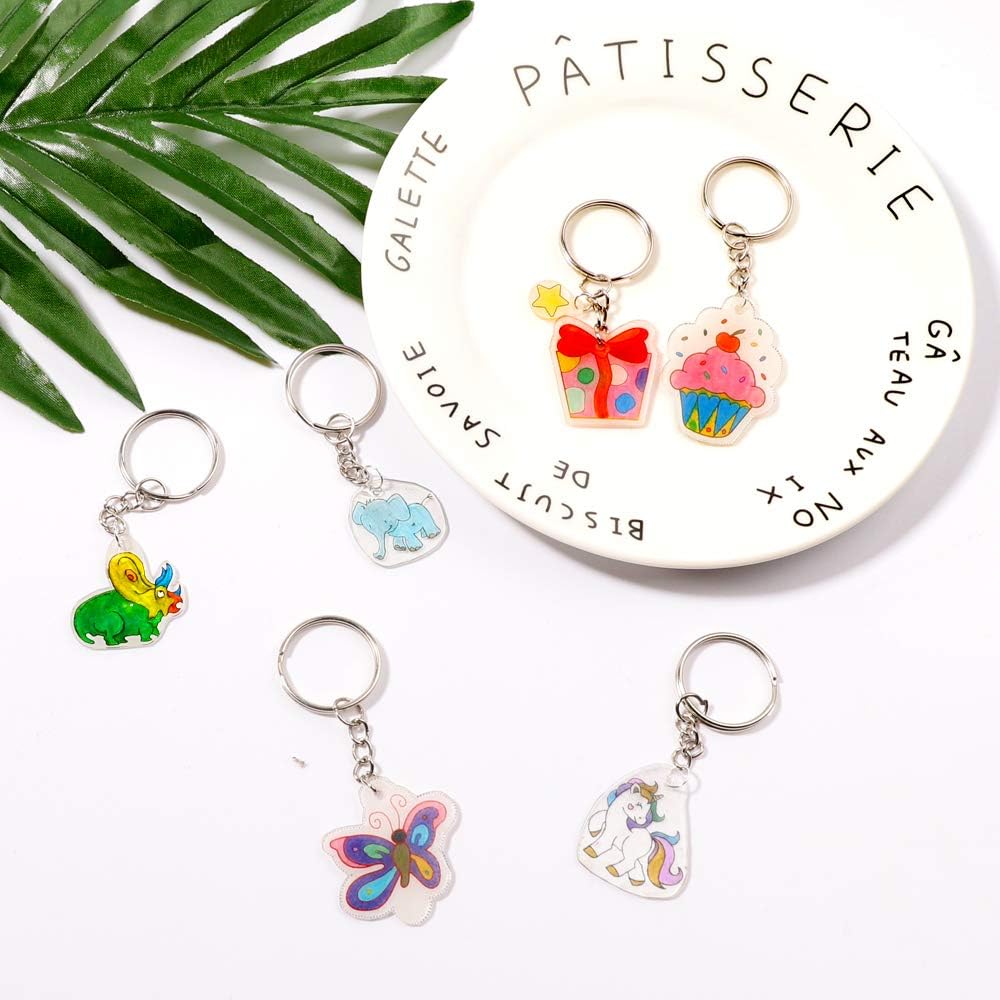 Natonhi Shrinky Dink Sheets Kit 145Pcs Shrink Art Kit Including 20pcs Shrinky Paper Sheets 6pcs Traceable Picture Keychains Accessories- Perfect for Shrink Paper Sheets Crafts Making