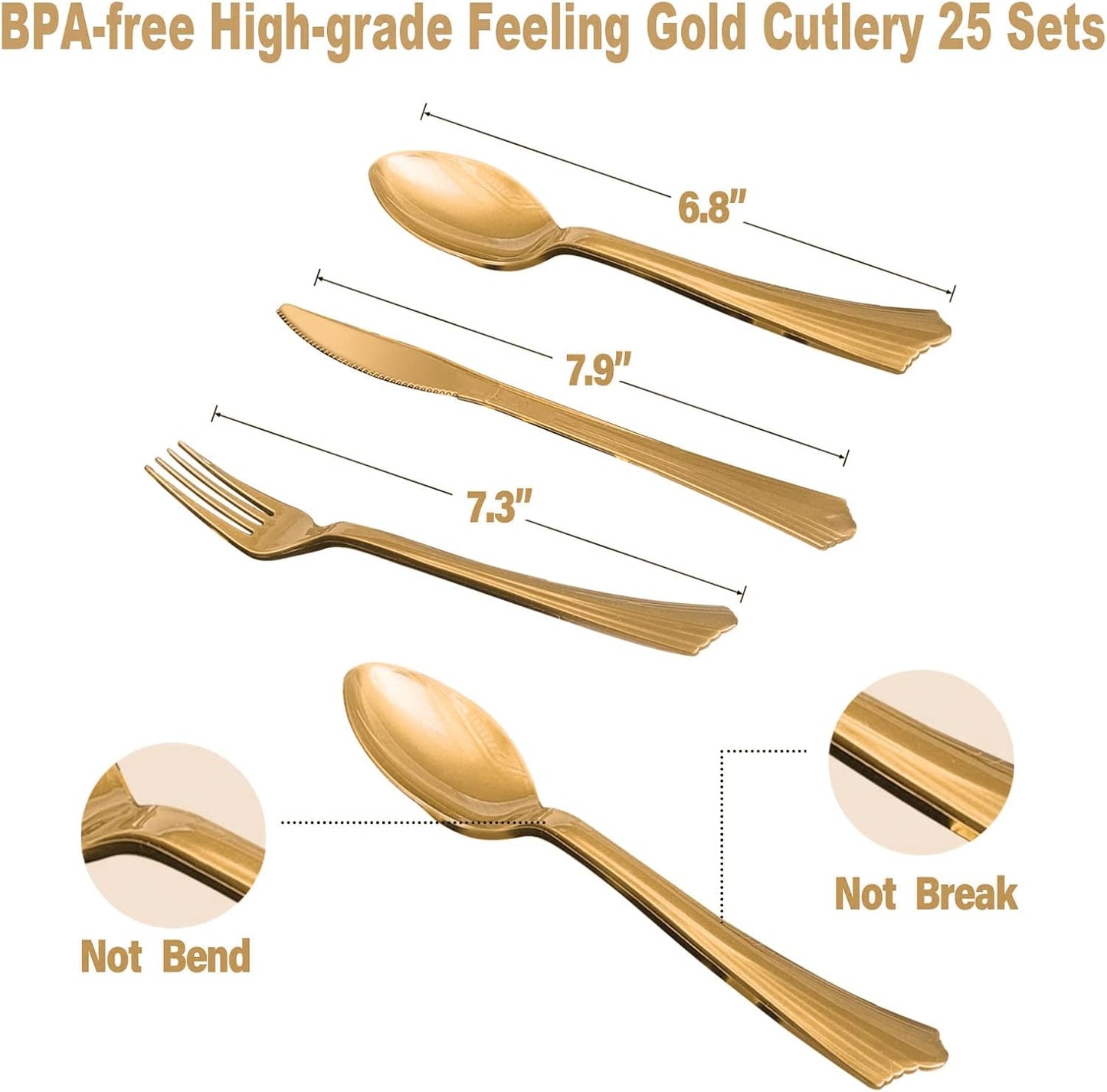 AIRE 350PCS White Gold Paper Plates Party Supplies for 50 Guests Party Decorations Disposable Dinnerware Paper Plates Cups Napkins Gold Plastic Forks Knives Spoons for Wedding Birthday Engagement