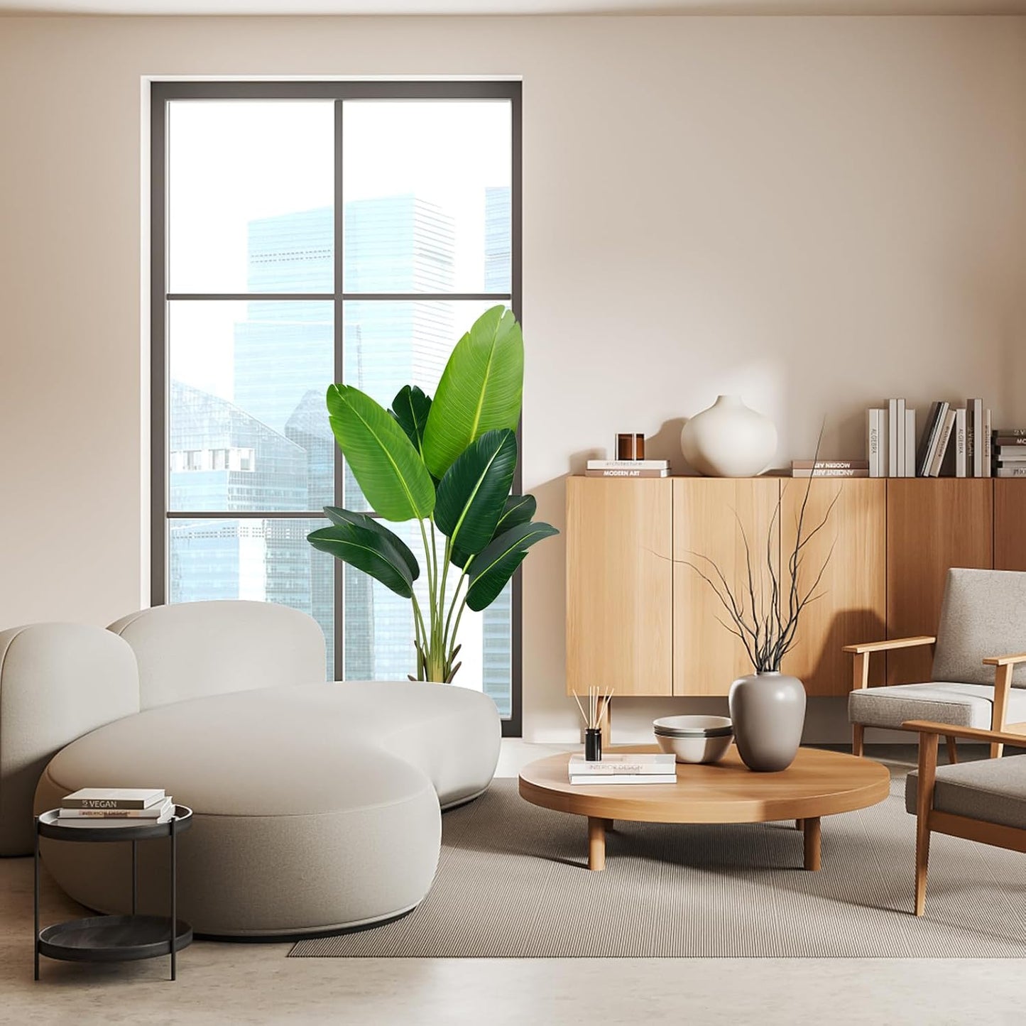 Artificial Bird of Paradise Plant 4Ft Fake Tropical Palm Tree with 8Trunks Faux Banana Leaf Trees in Pot for Home Indoor Outdoor Office Modern Decor Housewarming Gift(1Pcs)