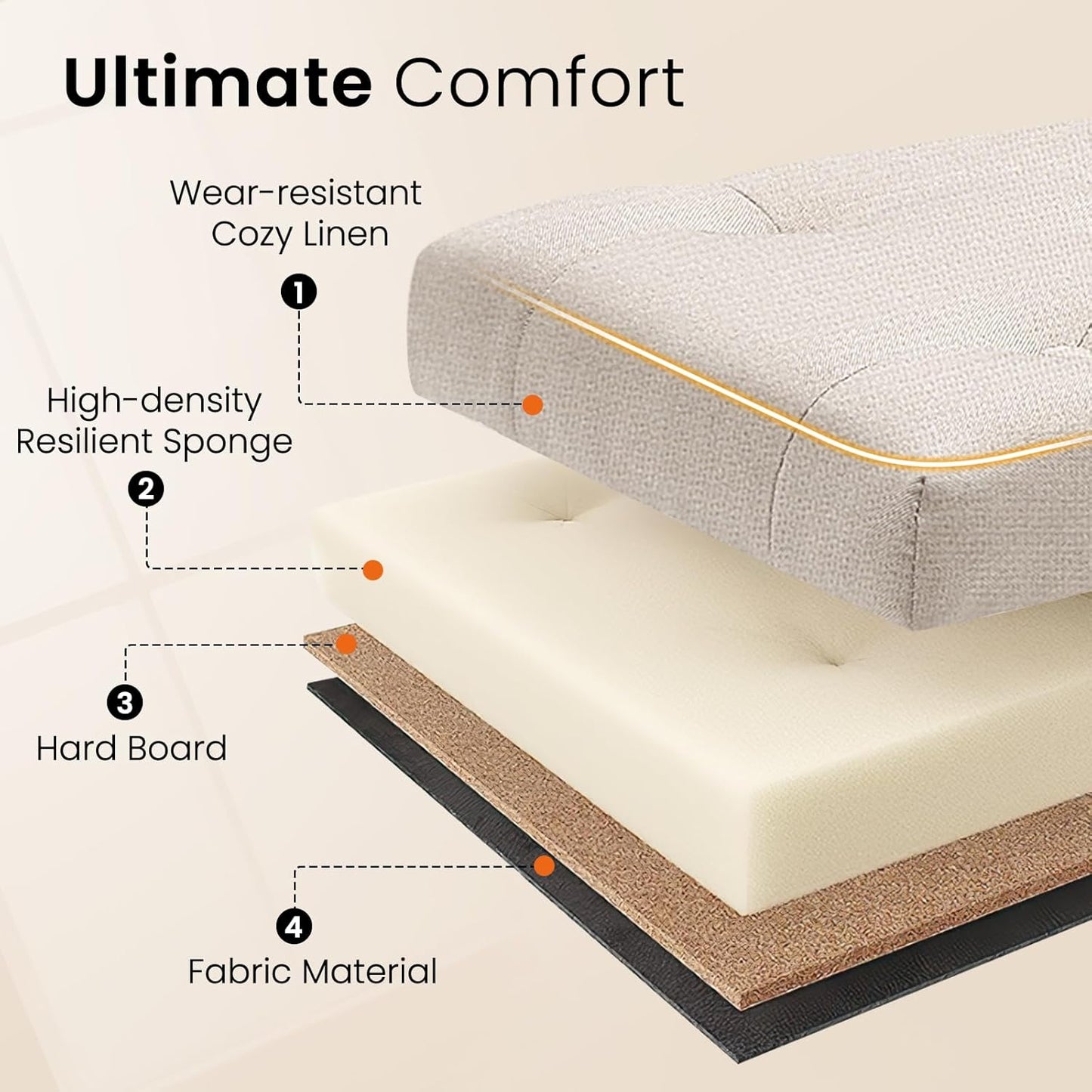 Furniliving 42” Ottoman Bench with Storage, Folding Storage Ottoman Benches with Wood Legs, Upholstered Bedroom Bench with Button-Tufted, Entryway Bench for Bedroom, Linen, Beige