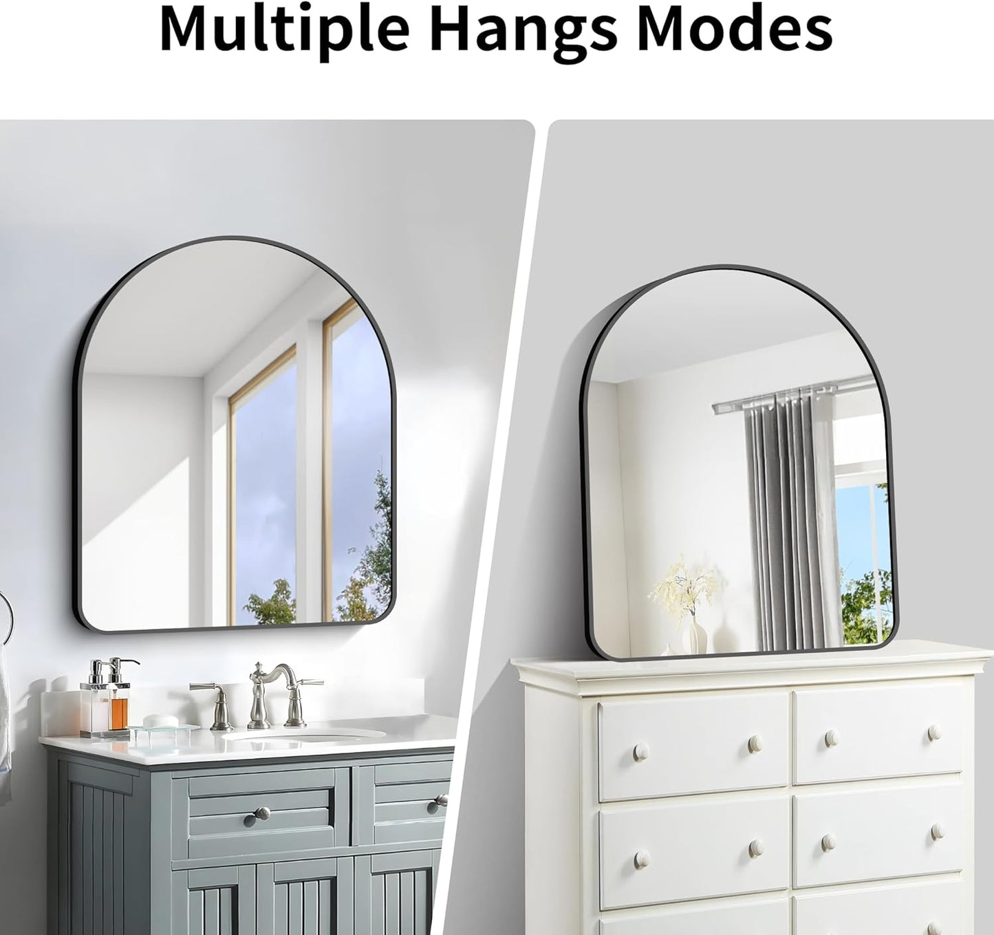 Arched Bathroom Mirror, 30"x36" Black Arched Mirror for Bathroom, Wall Mounted Mirror, Black Vanity Wall Mirror w/Metal Frame for Bedroom, Entryway, Living Room, Hanging or Leaning Against Wall