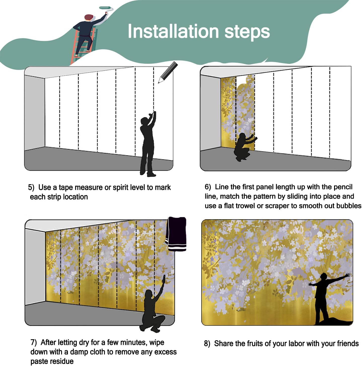 -Gold Floral Living Room Wallpaper XT19 M 140" x 91"