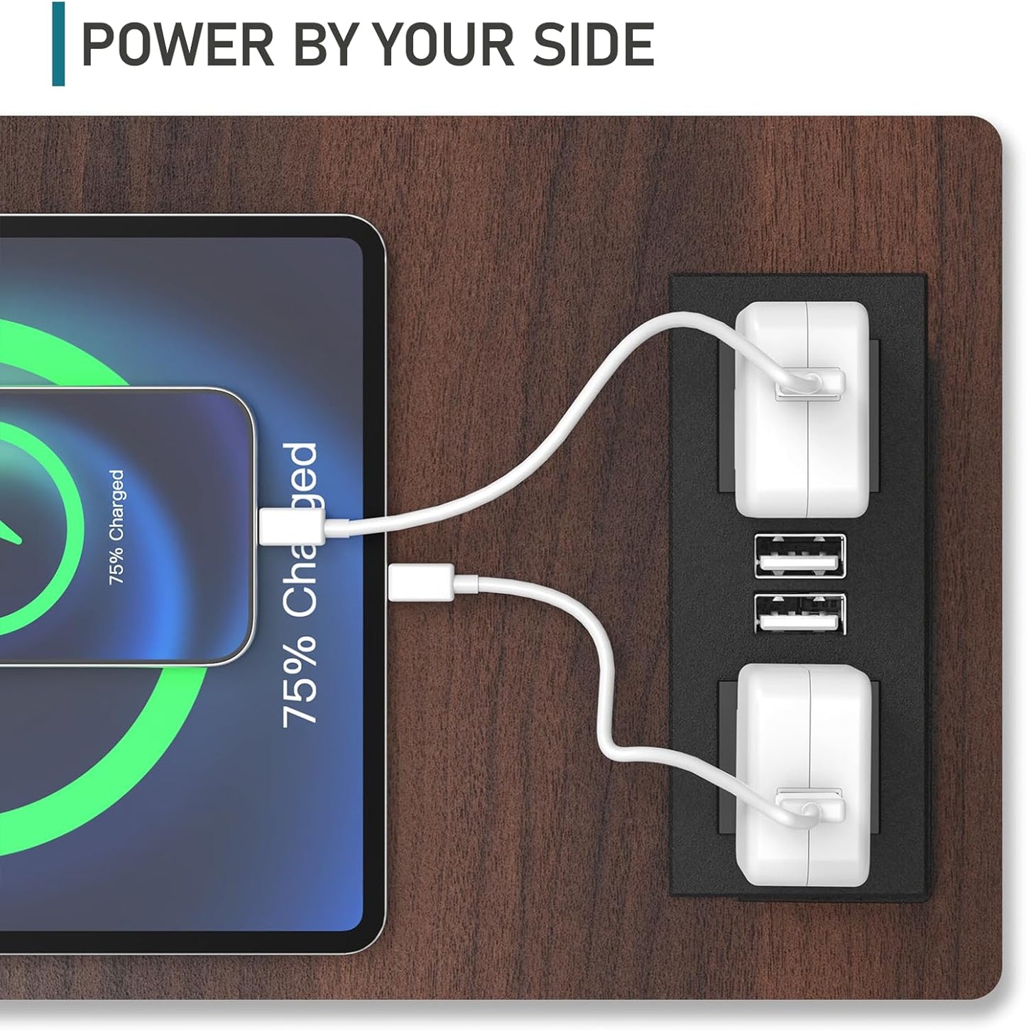 Farmhouse End Table Set of 2, 24" Large Sofa Side Table with Charging Station, Mesh Barn Door, Rustic Wood Nightstand with Adjustable Storage Shelf, Square Nightstand for Living Room