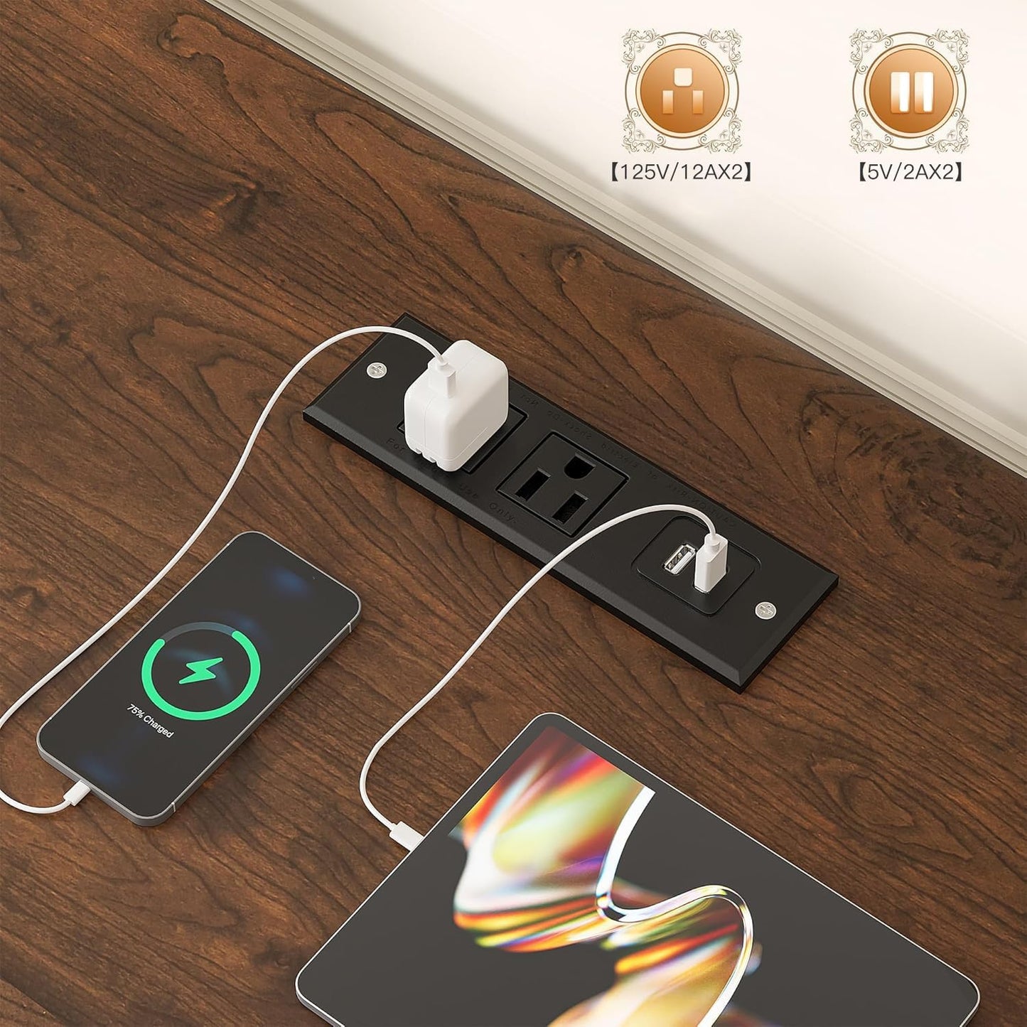 EnHomee 7 Cube Storage Organizer with LED Light and Charging Station Wood Cube Shelf White Bookshelf for Bedroom Living Room,Office,White