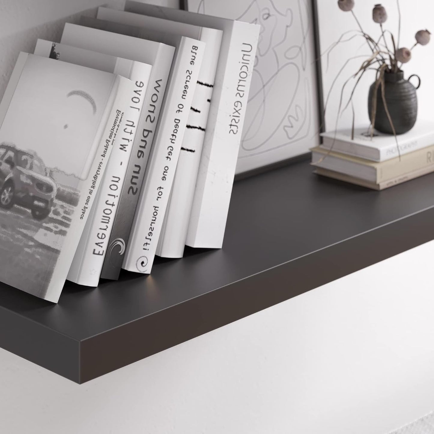 Floating Shelf, Set of 2 Wall Shelf, 30 in W x 12.75 in D x 2 in H Wooden Floating Wall Shelf with Invisible Brackets for Living Room/Bedroom/Bathroom/Kitchen Storage and Decor, Black