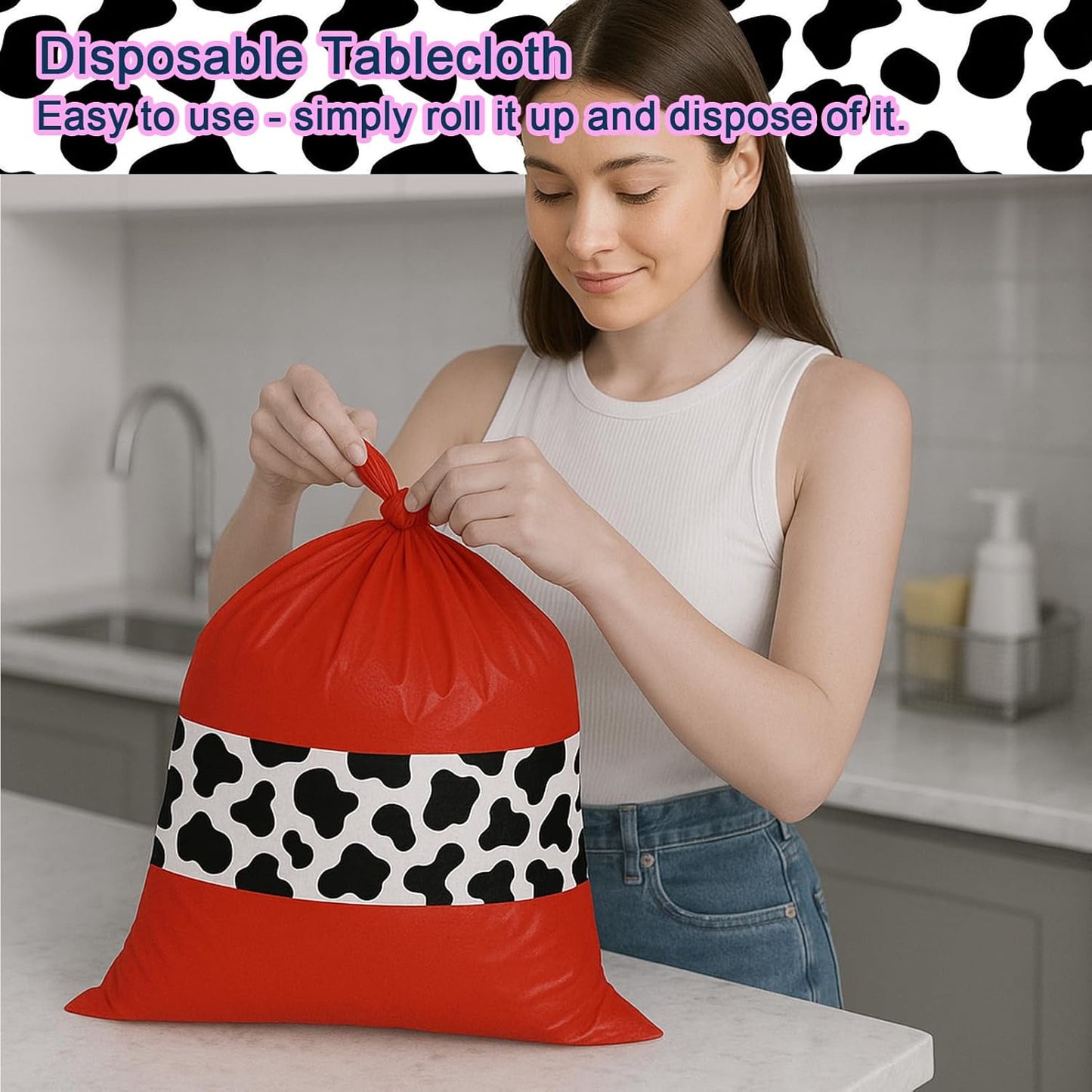 6 Pack 108 x 54 Inch Cow Print Tablecloth Cow Plastic Table Cover Birthday Party Table Cloth Disposable Plastic Farm Animal Party Cover for Disco Cowgirl Decorations Supplies Red