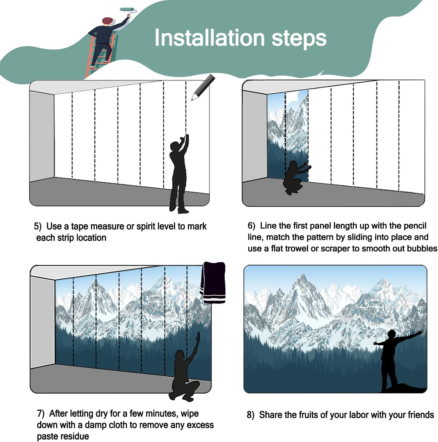 -Forest Snow Mountain Peaks Blue Sky Wallpaper Bedroom Living Room XT09 S 100" x 65"