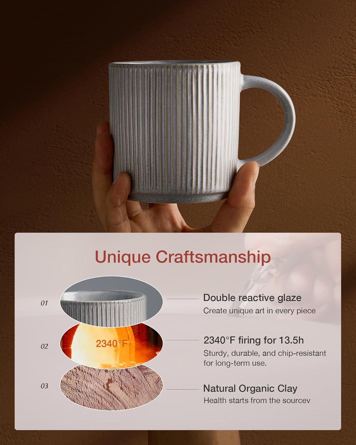 famiware Coffee Mug Set for 4, Star 12 oz Catering Mugs Cup Set with Handle for Coffee, Tea, Cocoa, Milk - Ceramic Stoneware Drinkware Set, Matte Grey