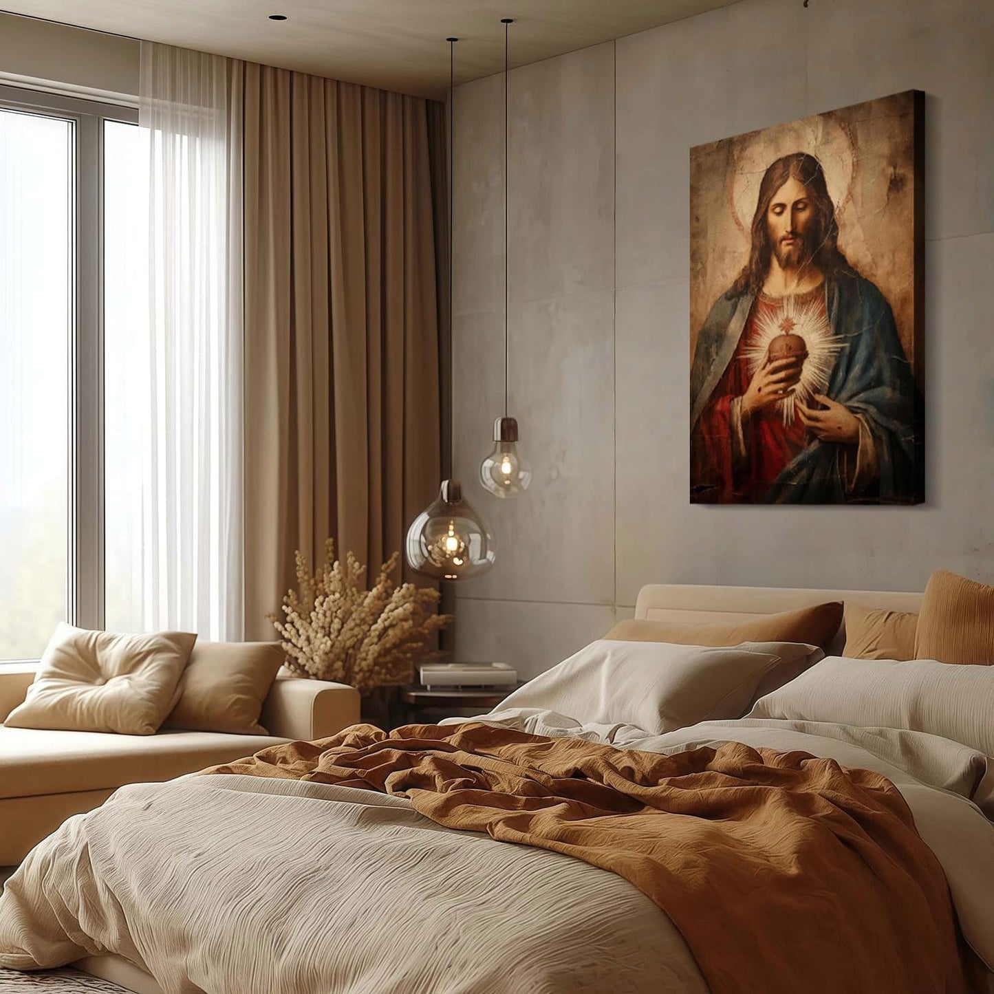 Framed Jesus Sacred Heart Canvas Painting Wall Art Christian Religious Poster Inspirational Bible Art Gallery Style Print for Bedroom Church Home Decor 16X24 Inch Ready to Hang