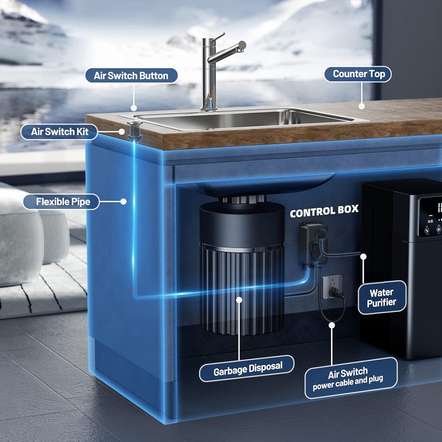 Garbage Disposal Air Switch Kit -Professional- Dual Outlet, Sink Top Waste Disposer On/Off, Garbage Disposal Button, UL Listed