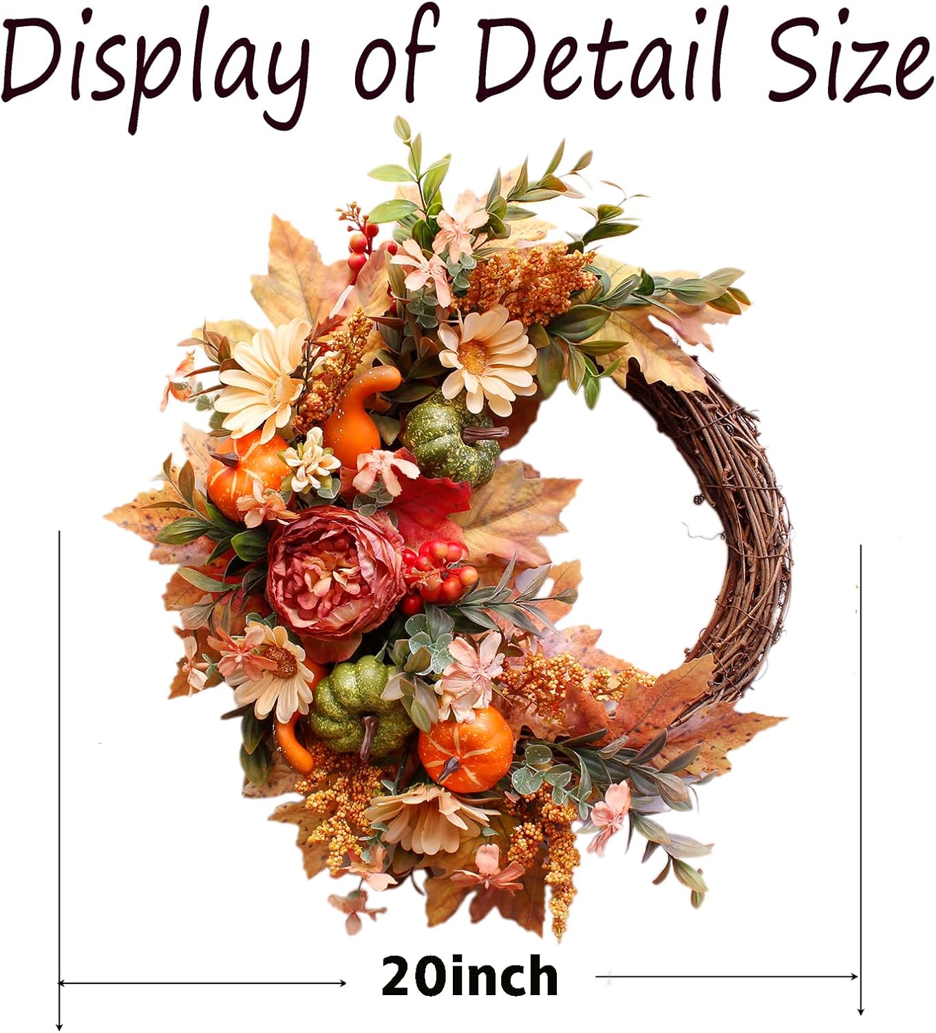 20Inch Fall Wreaths for Front Door,Fall Decorations for Home,Autumn Wreaths with Pumpkin Peony Sunflowers Berry Wreaths,Fall Door Wreath for Thanksgiving Halloween Farmhouse Home Outdoor Indoor Decor