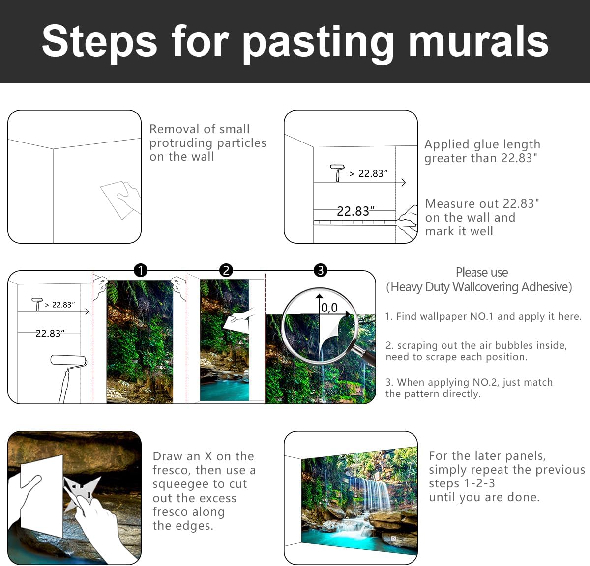 -Green Lake Waterfall Scenery Fabric Wallpaper Living Room Woodland Forest Mountain Bedroom Bathroom Large Wall Mural- 137"x96"( not Peel and Stick)