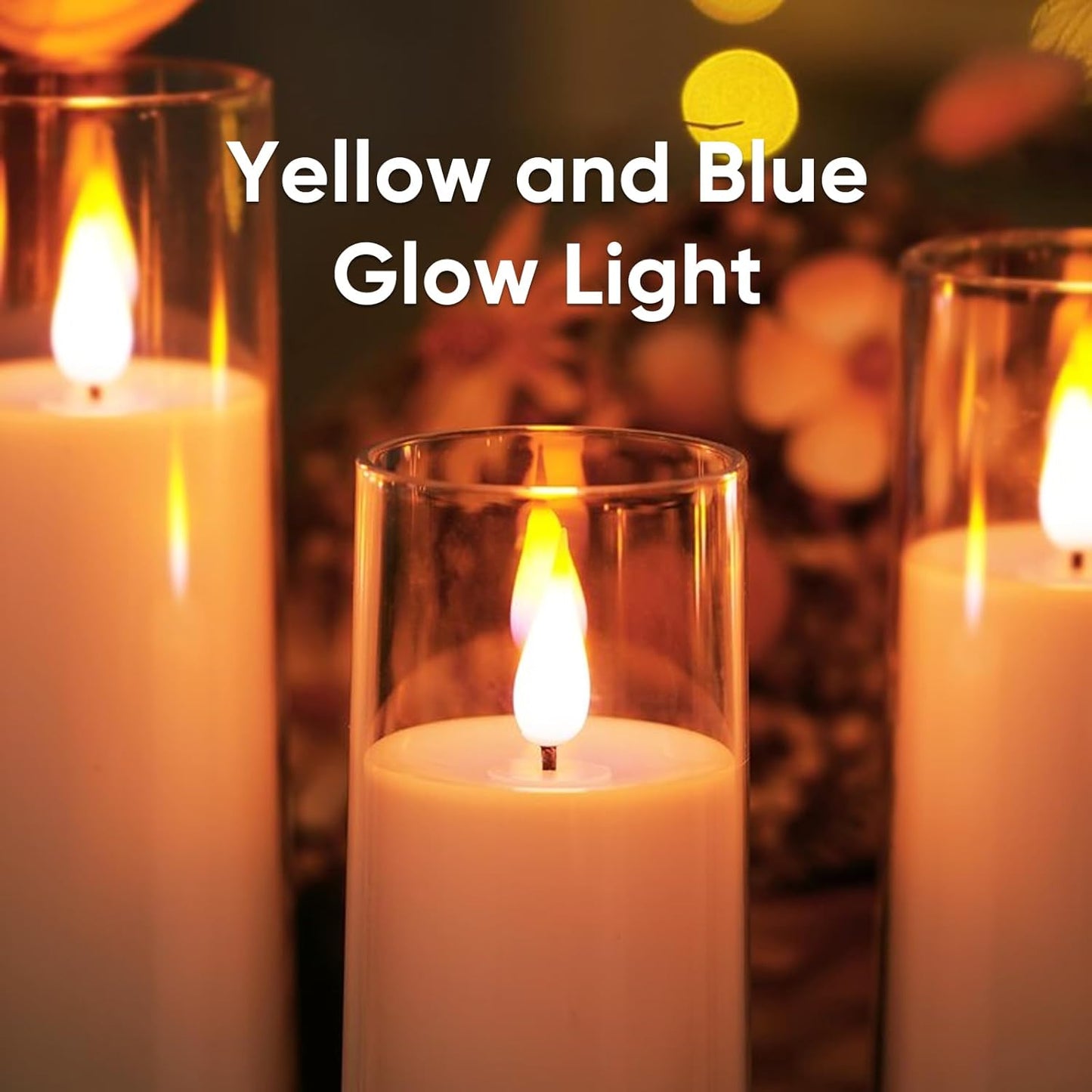 Amagic Pure White Flameless Candles, Battery Operated Candles, Acrylic Flickering LED Pillar Candles with Remote Control and Timer, 3D Wick, Yellow and Blue Glow, D2.2 xH5 6" 7", Set of 9