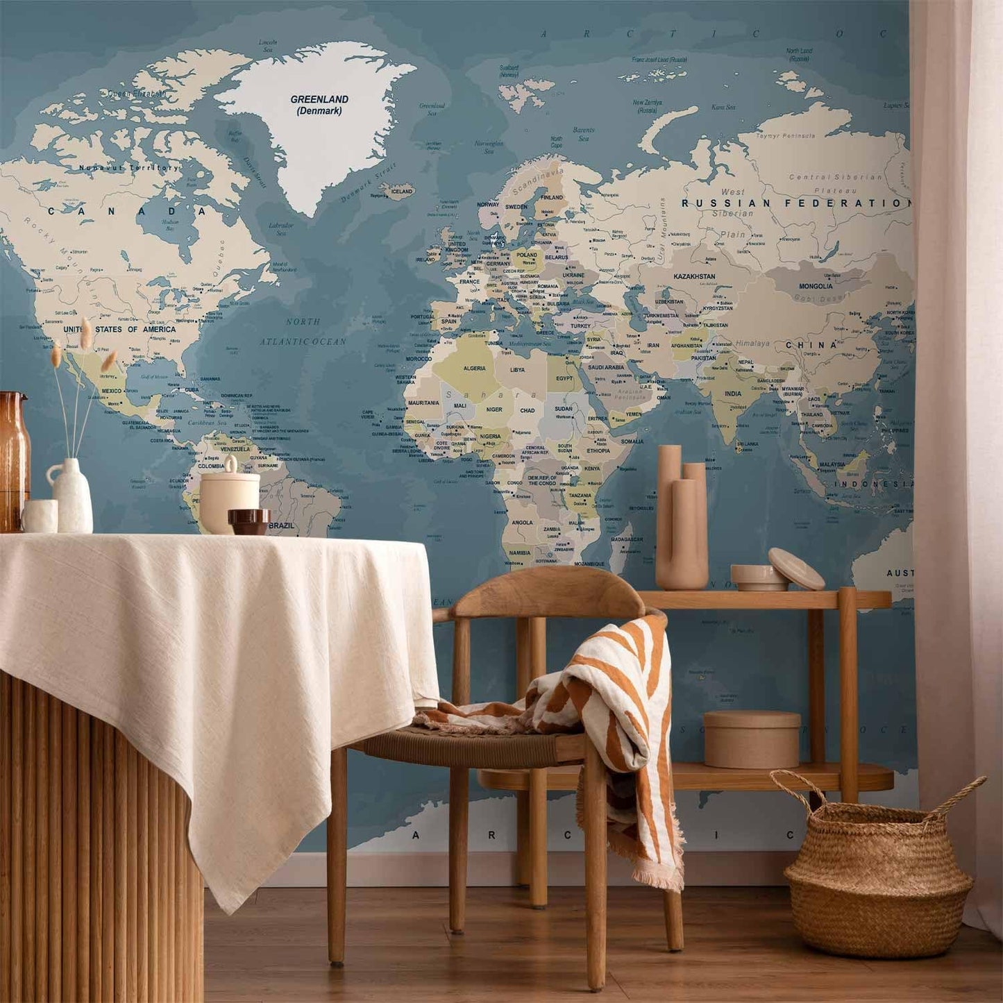 artgeist Premium Wall Mural World Map 138x101 in - XXL Non-Woven Wallpaper Fleece Wall Decor Photo Print Picture Image Design Home Map of The World k-B-0063-a-a