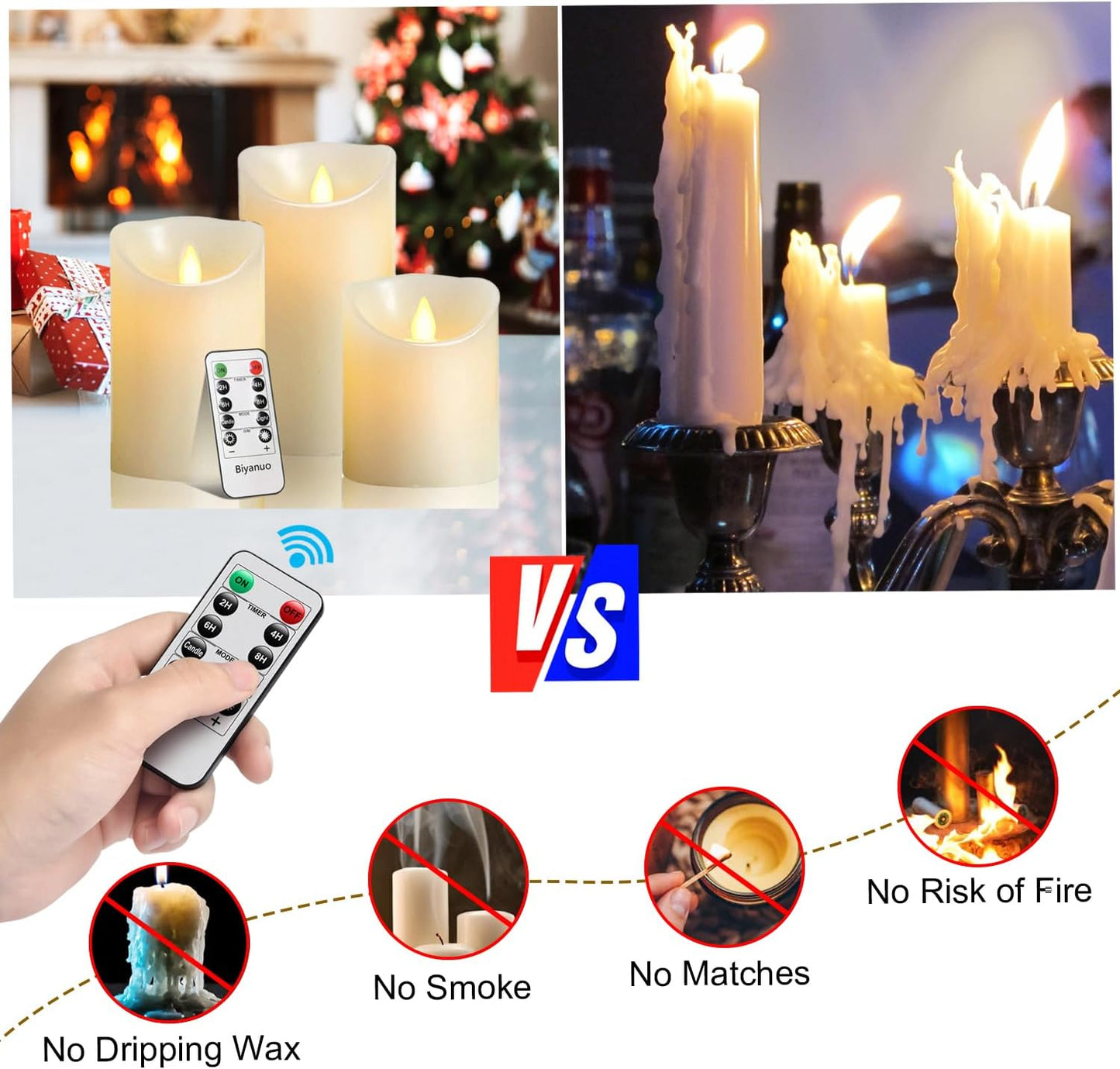 Flameless Battery Operated LED Candles with10key Button Remote Control 24-Hour Timer Set of 3 Electric Flickering Pillar Real Wax,Wedding, Party, Christmas and Home Decoration