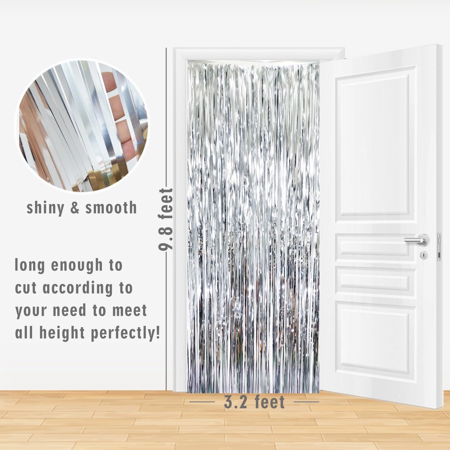 GOER 6.4 ft x 8.2 ft Metallic Tinsel Foil Fringe Curtains,Pack of 2 Party Streamer Backdrop for Birthday,Graduation Decorations and New Year Eve (Silver)