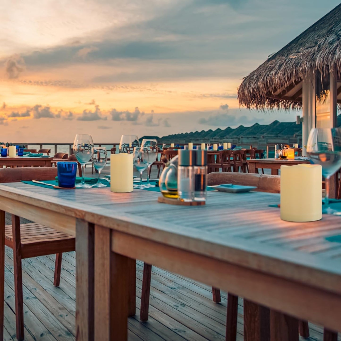 3" x 4" Flameless Candles with Remote and Timer, Waterproof Outdoor Battery Operated Flickering LED Flameless Pillar Candles for Weeding Birthday Decoration, Ivory, Plastic, Set of 6