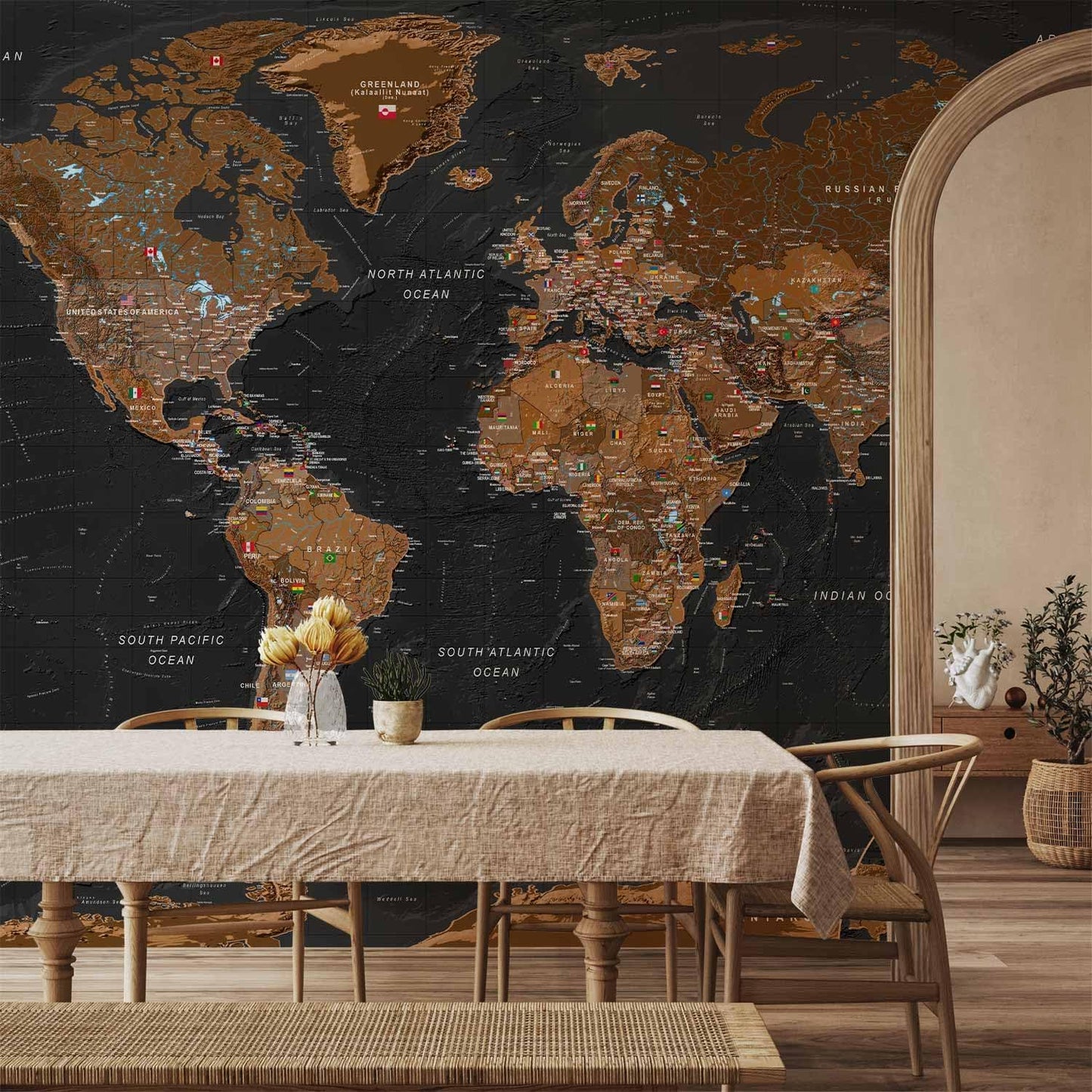 artgeist Premium Wall Mural World Map 177x124 in - XXL Non-Woven Wallpaper Fleece Wall Decor Photo Print Picture Image Design Home Map of The World k-A-0206-a-a