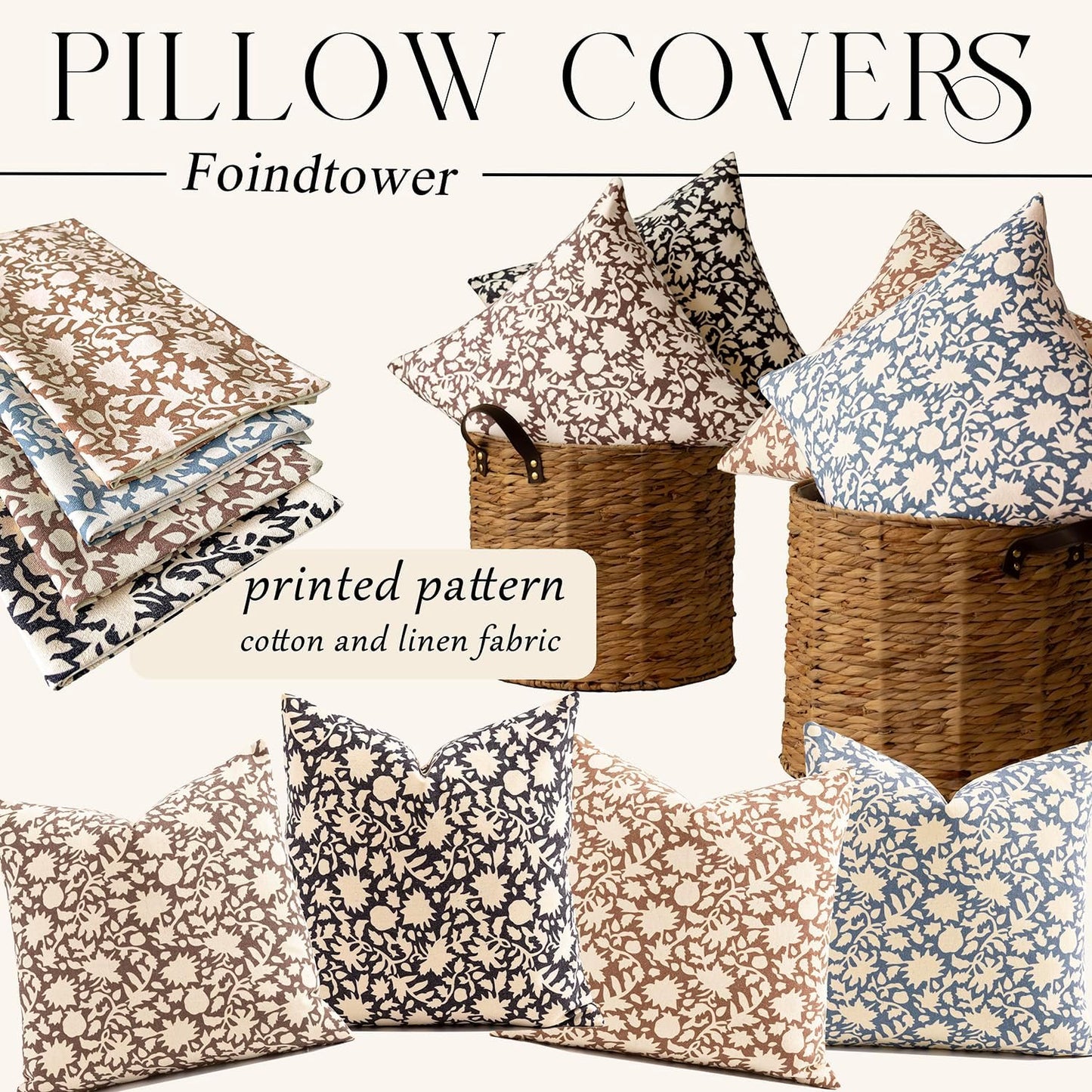 Foindtower Set of 2 Decorative Neutral Floral Throw Pillow Covers Accent Farmhouse Cushion Covers Boho Lumbar Pillowcase for Couch Sofa Bedroom Living Room Home Decor Outdoor,12×20 Inch,Dusty Blue