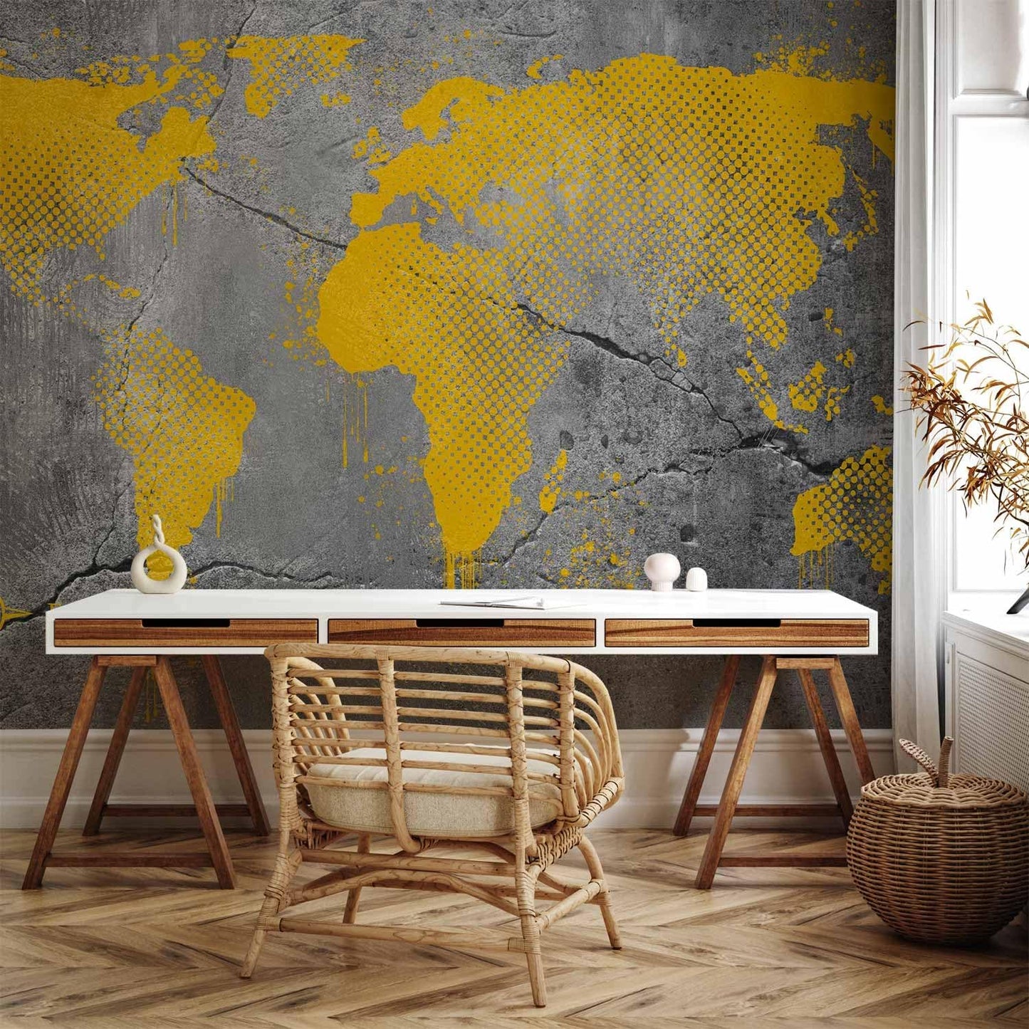 artgeist Wall Mural World Map 177x124 in - XXL Non-Woven Wallpaper Fleece Wall Decor Photo Print Picture Image Design Map of The World k-A-0494-a-a