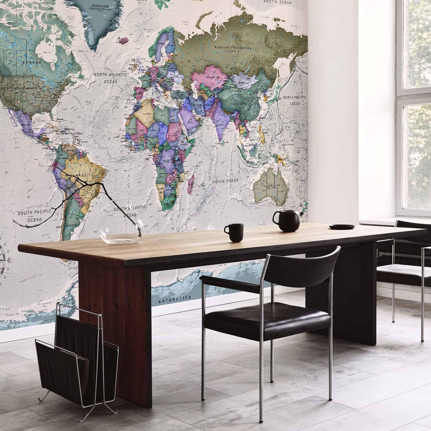 artgeist Wall Mural World Map 135x101 in - XXL Peel and Stick Self-Adhesive Wallpaper Removable Large Sticker Foil Wall Decor Print Picture Image Design Map of The World k-A-0380-a-a