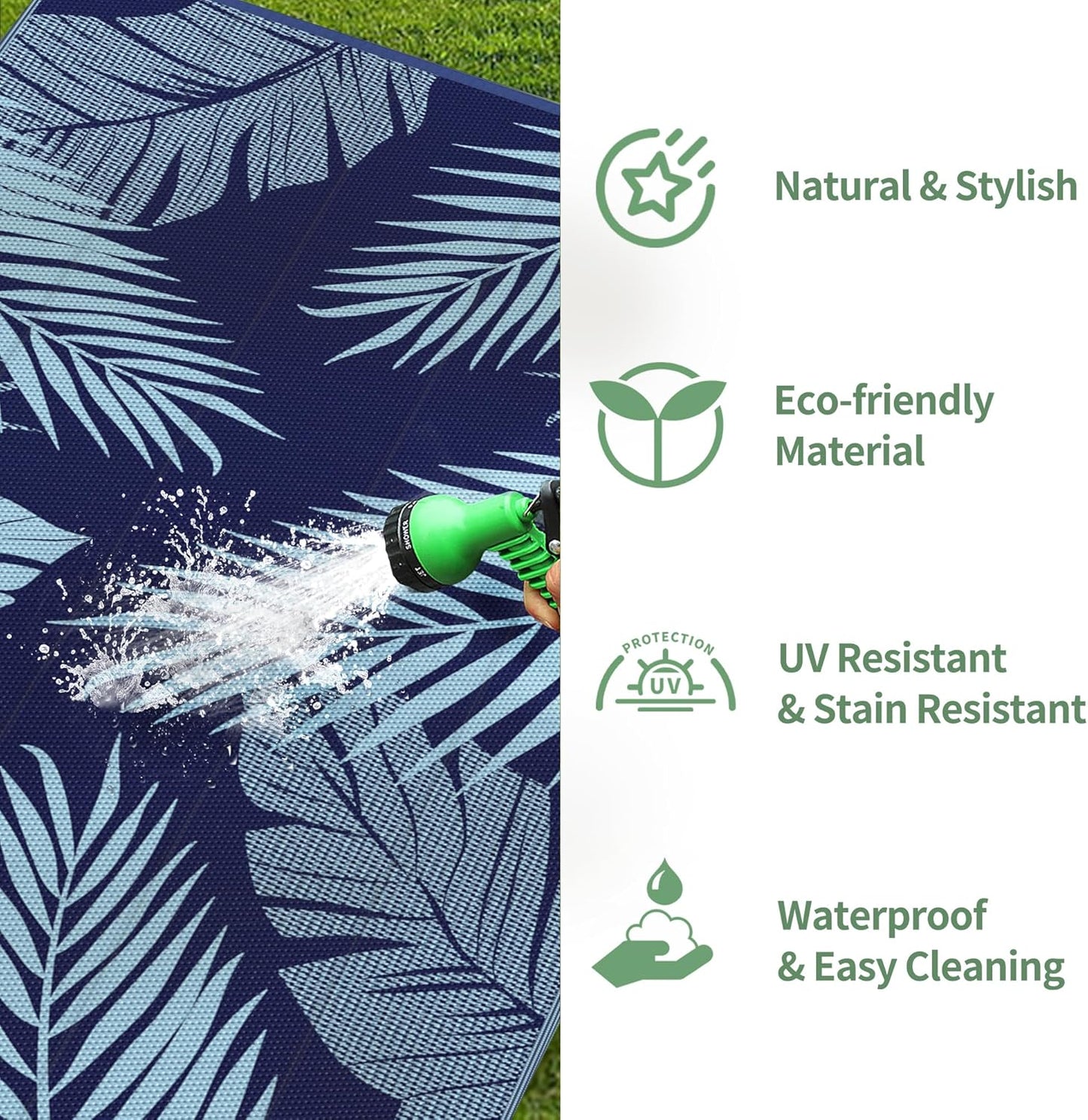 GENIMO Outdoor Rug 5' x 8' Waterproof for Patios Clearance, Reversible Outdoor Plastic Straw Camping Rug Carpet, Large Area Rugs Mats for RV, Camper, Deck, Balcony, Porch, Beach, Navy Blue&Baby Blue