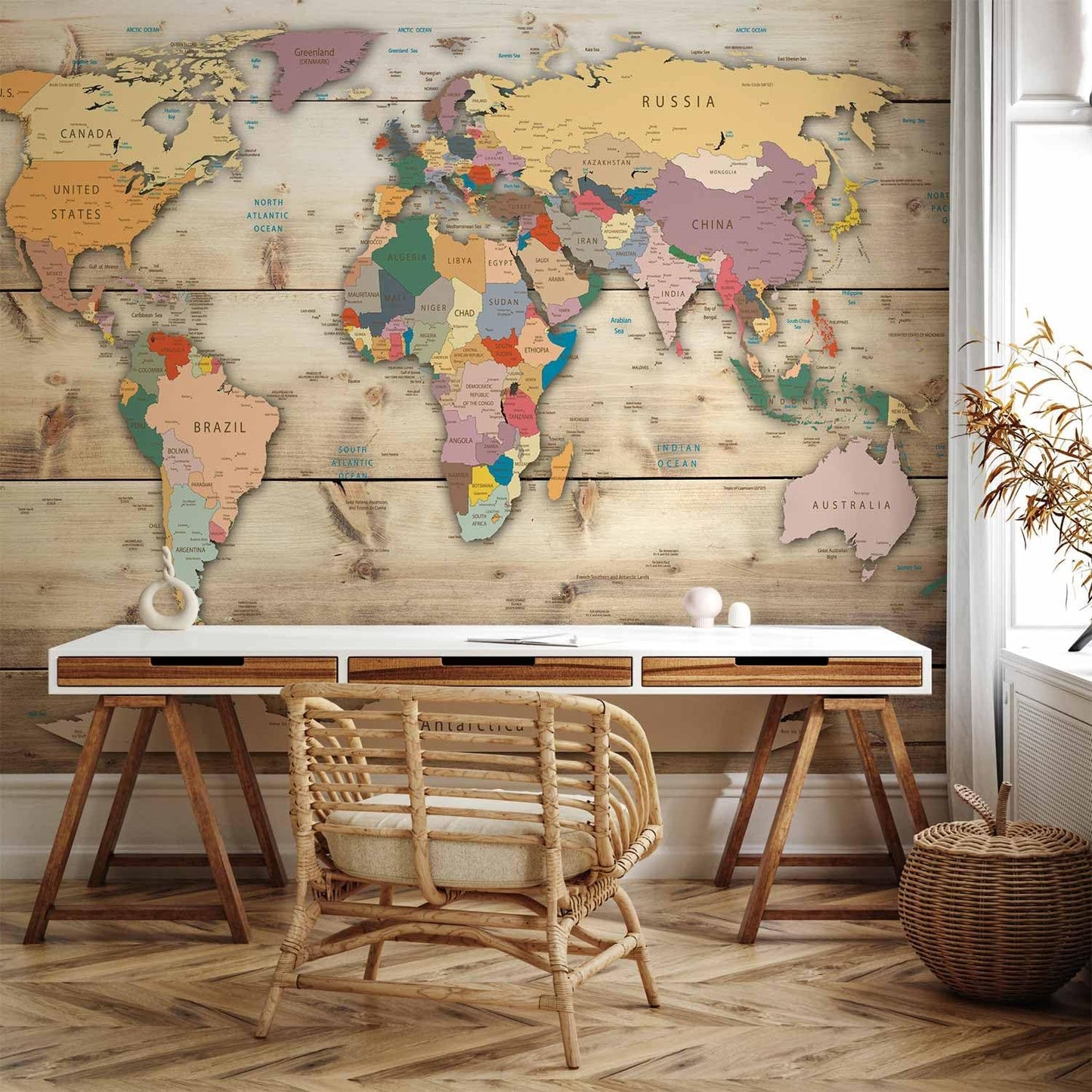 artgeist Premium Wall Mural World Map 79x55 in - XXL Non-Woven Wallpaper Fleece Wall Decor Photo Print Picture Image Design Home Map of The World k-B-0009-a-b