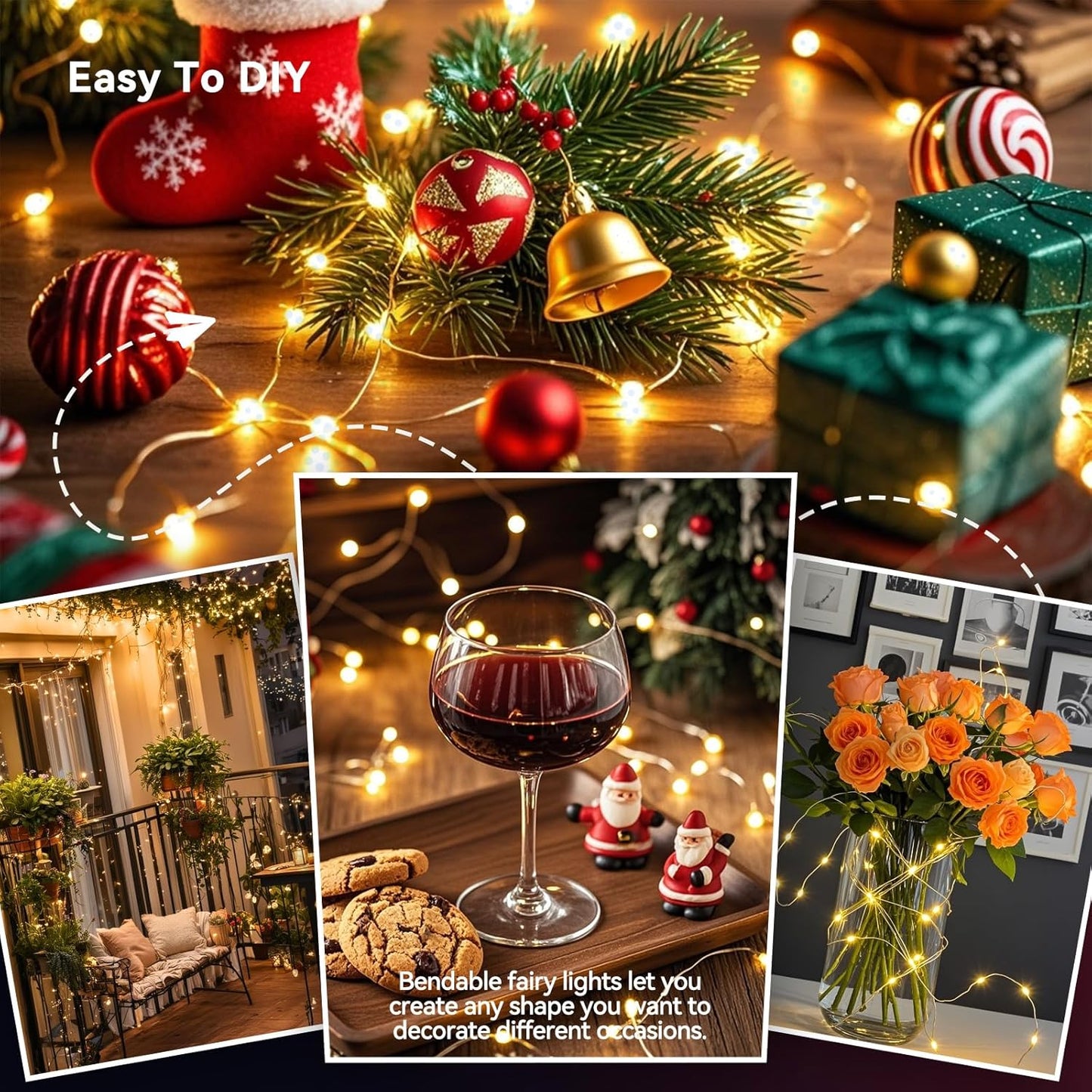 4 Pack 60LED Christmas Fairy Lights Battery Operated - 20FT Twinkle Lights with 2 Lighting Modes Indoor Outdoor, Waterproof Led Fairy String Lights for Bedroom, Classroom, Dorm, DIY Decor, Warm White