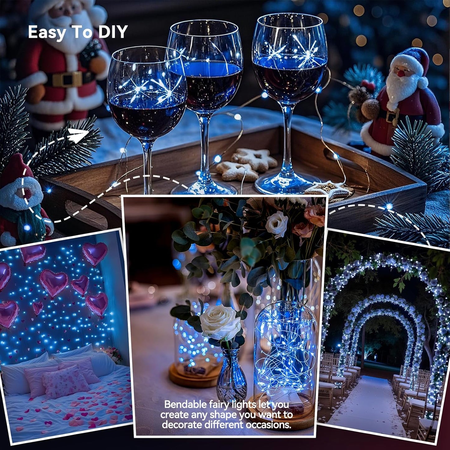 4 Pack 60LED Christmas Fairy Lights Battery Operated - 20FT Twinkle Lights with 2 Lighting Modes Indoor Outdoor, Waterproof Led Fairy String Lights for Bedroom, Classroom, Dorm, DIY Decor, Blue