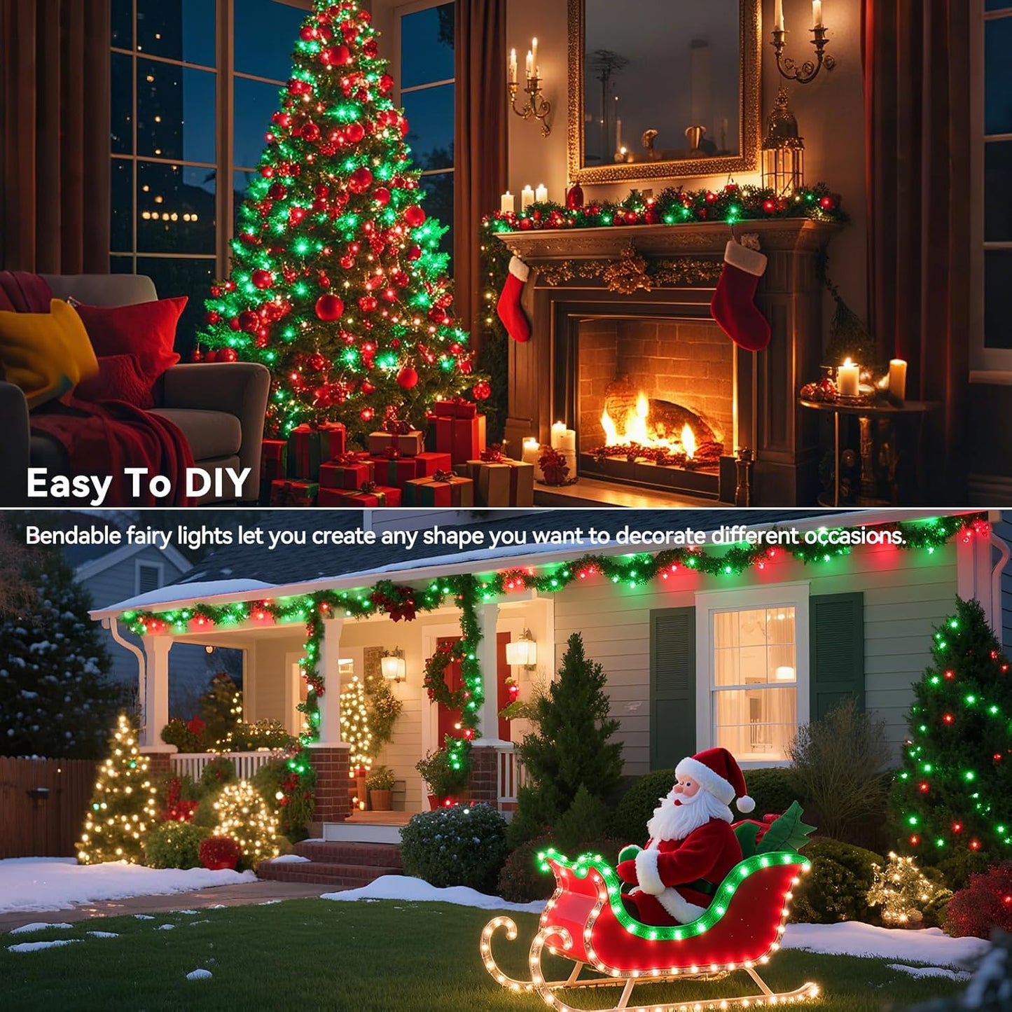 4 Pack 60LED Christmas Fairy Lights Battery Operated - 20FT Twinkle Lights with 2 Lighting Modes Indoor Outdoor, Waterproof Led Fairy String Lights for Bedroom, Classroom, Dorm, DIY Decor, Red & Green