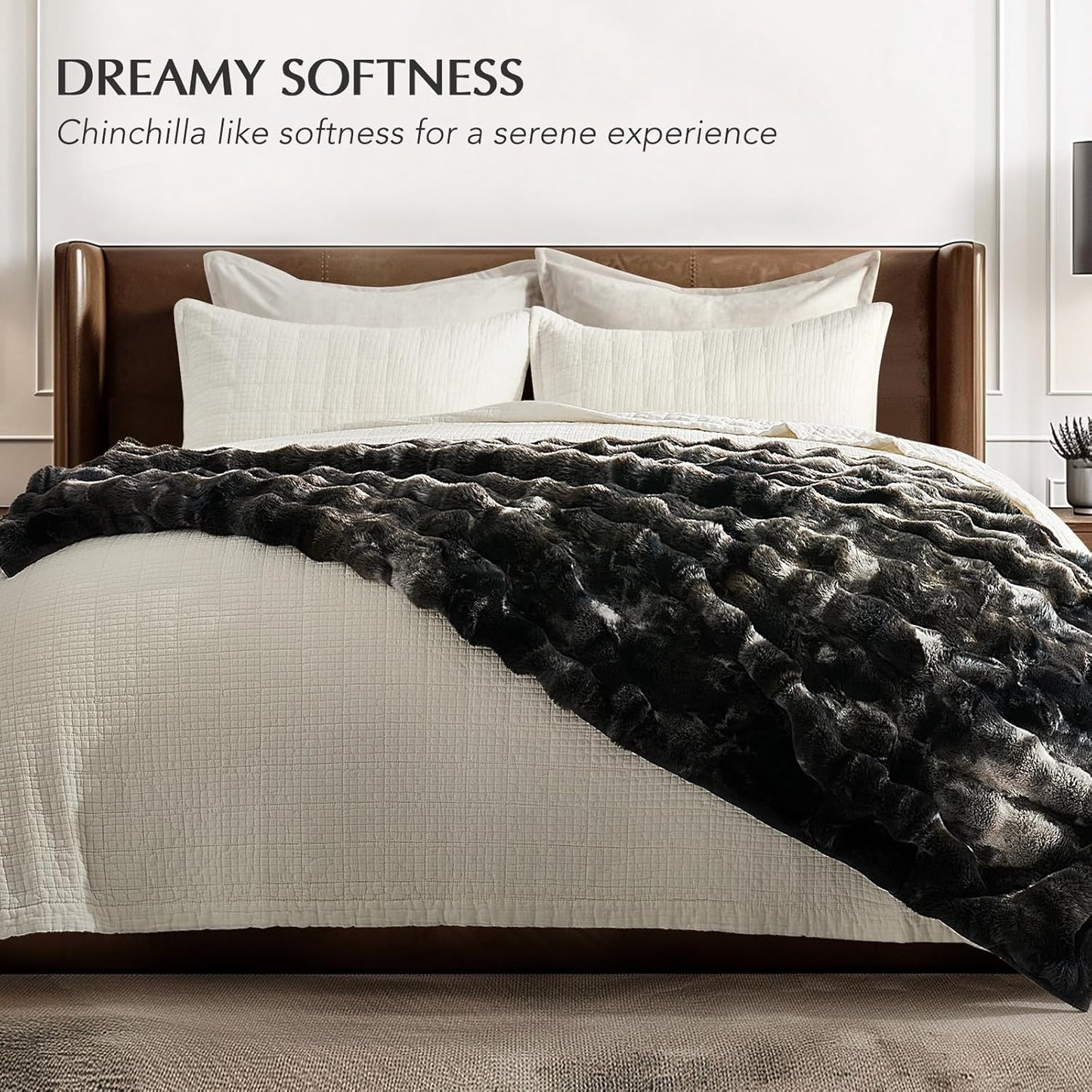 EVERGRACE Ultra Soft Luxury Fluffy Ridgeline Faux Rabbit Fur Bubble Throw Blanket, Thick Warm Fuzzy Throw for Bed, Cozy Plush Reversible Blanket for Couch,Charcoal Grey Heather, 50x60 Inches, 870 GSM