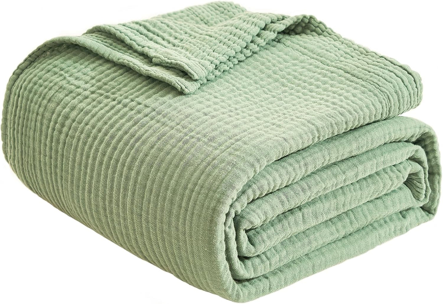 EMME Cotton Blanket Queen Size for Bed Soft Large Muslin Bed Blankets 90"x90" Lightweight Breathable Blanket Bedspread All Season Gauze, Sage Green