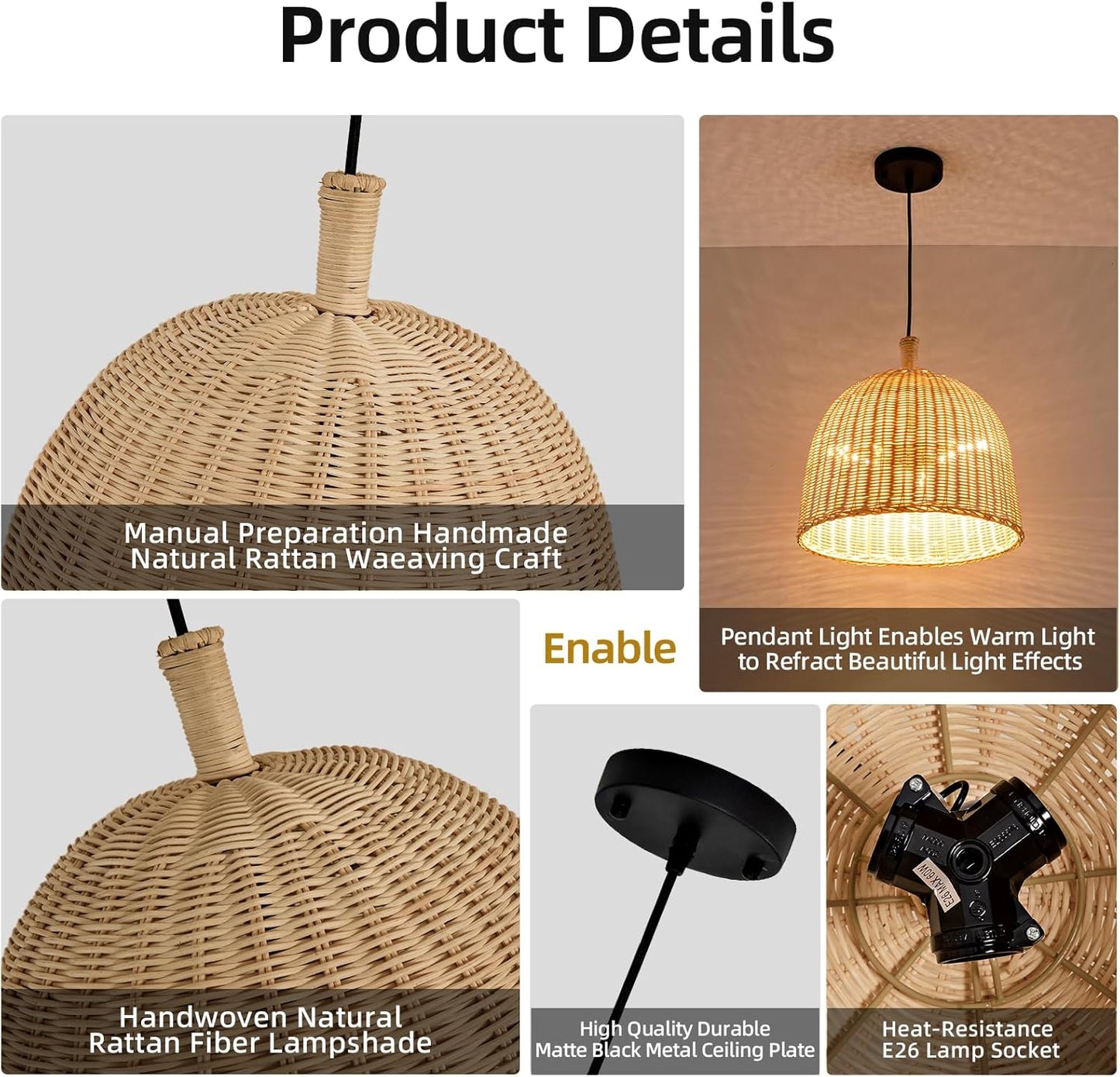 3-Light Rattan Pendant Light,13.77" Rustic Oval Hanging Light,Wicker Pendant Light Hand-Woven Rattan Chandelier for Public Place Dining Living Bedroom Kitchen Farmhouse