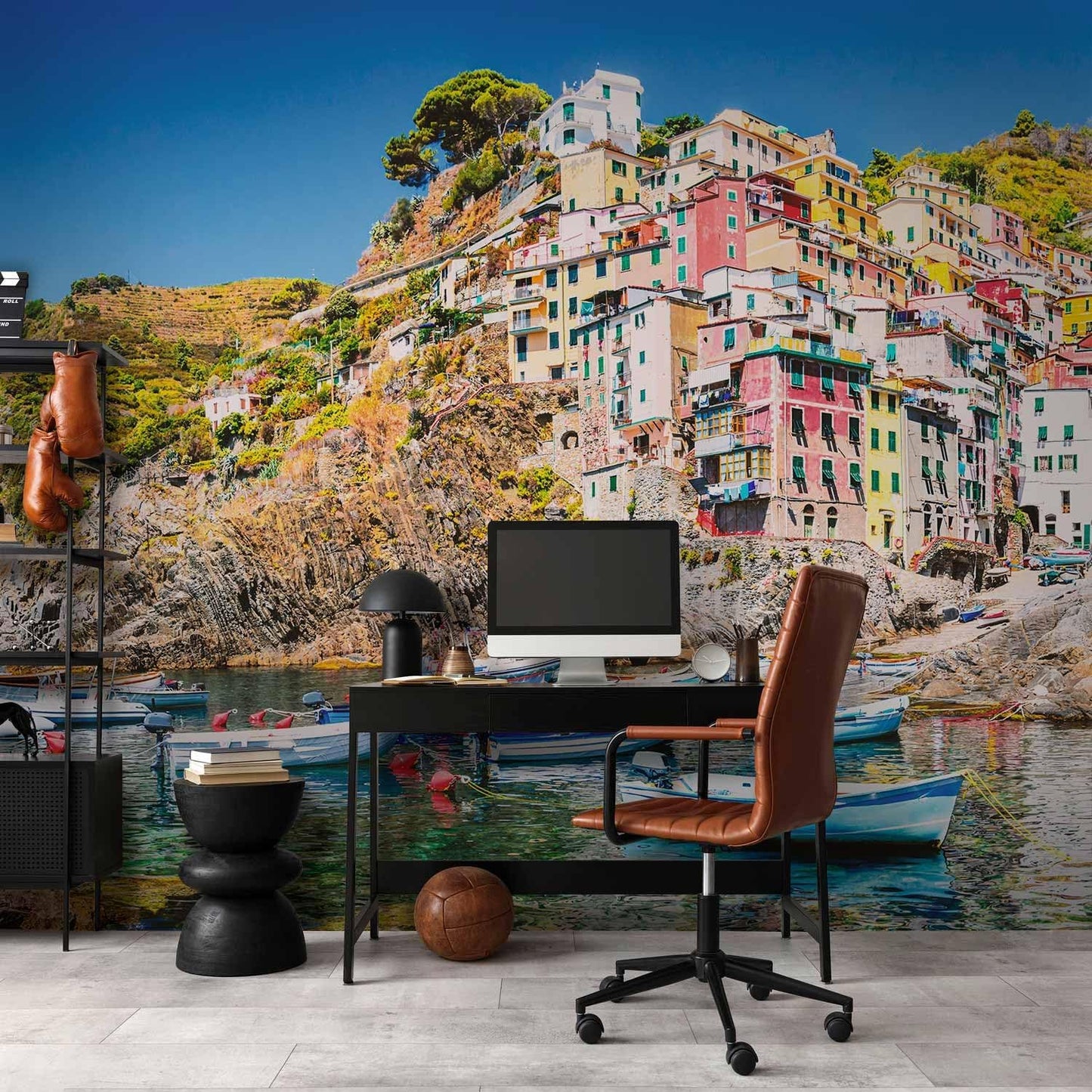 artgeist Premium Wall Mural Architecture 216x98 in - Non-Woven Photo Wallpaper Art Print Fleece Wall Mural Decoration Poster Picture Design City Sea Boat Like Painted d-B-0296-a-a