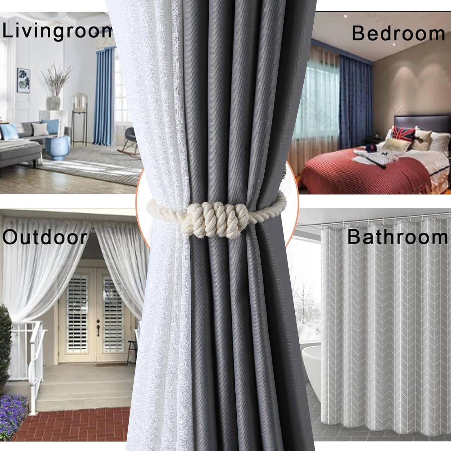 Fenghuangwu 4Pack Magnetic Curtain Tiebacks – Bohemian Style Handmade Woven Tie-Backs for Drapes,Elegant Exquisite Knot Holdbacks,Outdoor Boho & Modern Home Decor-Cotton