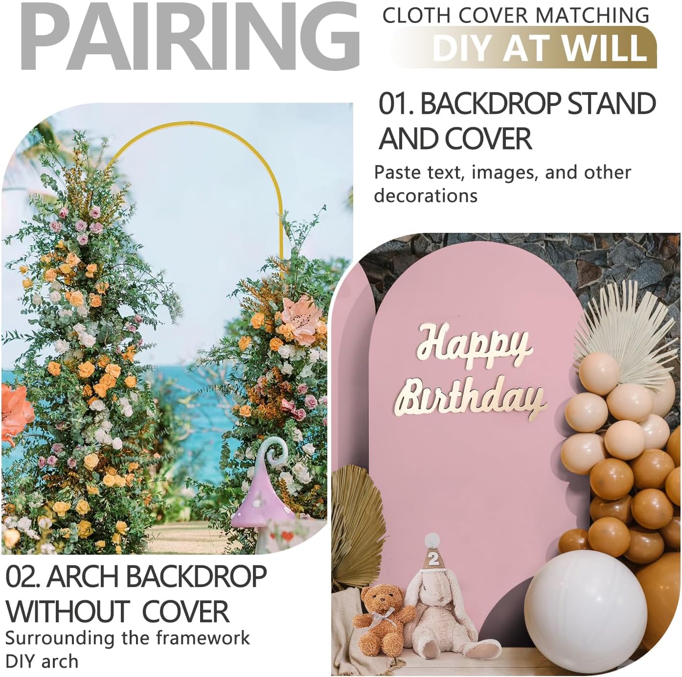 Arch Backdrop Stand and Cover Set, Metal Balloon Arch Backdrop 6ft, Gold Arched Stand Frame for Wedding, Parties,Birthday, Backdrop Decorations (Pale Pink,6ft)