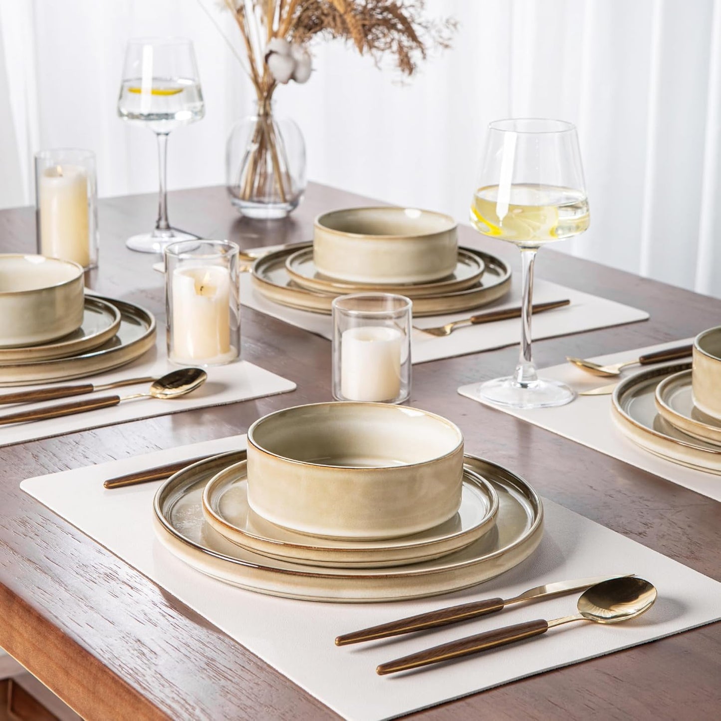 AmorArc Ceramic Dinnerware Sets, Handmade Reactive Glaze Stoneware Plates and Bowls Sets,Highly Chip and Crack Resistant | Dishwasher & Microwave Safe Dishes Set, Service for 4 (12pc)