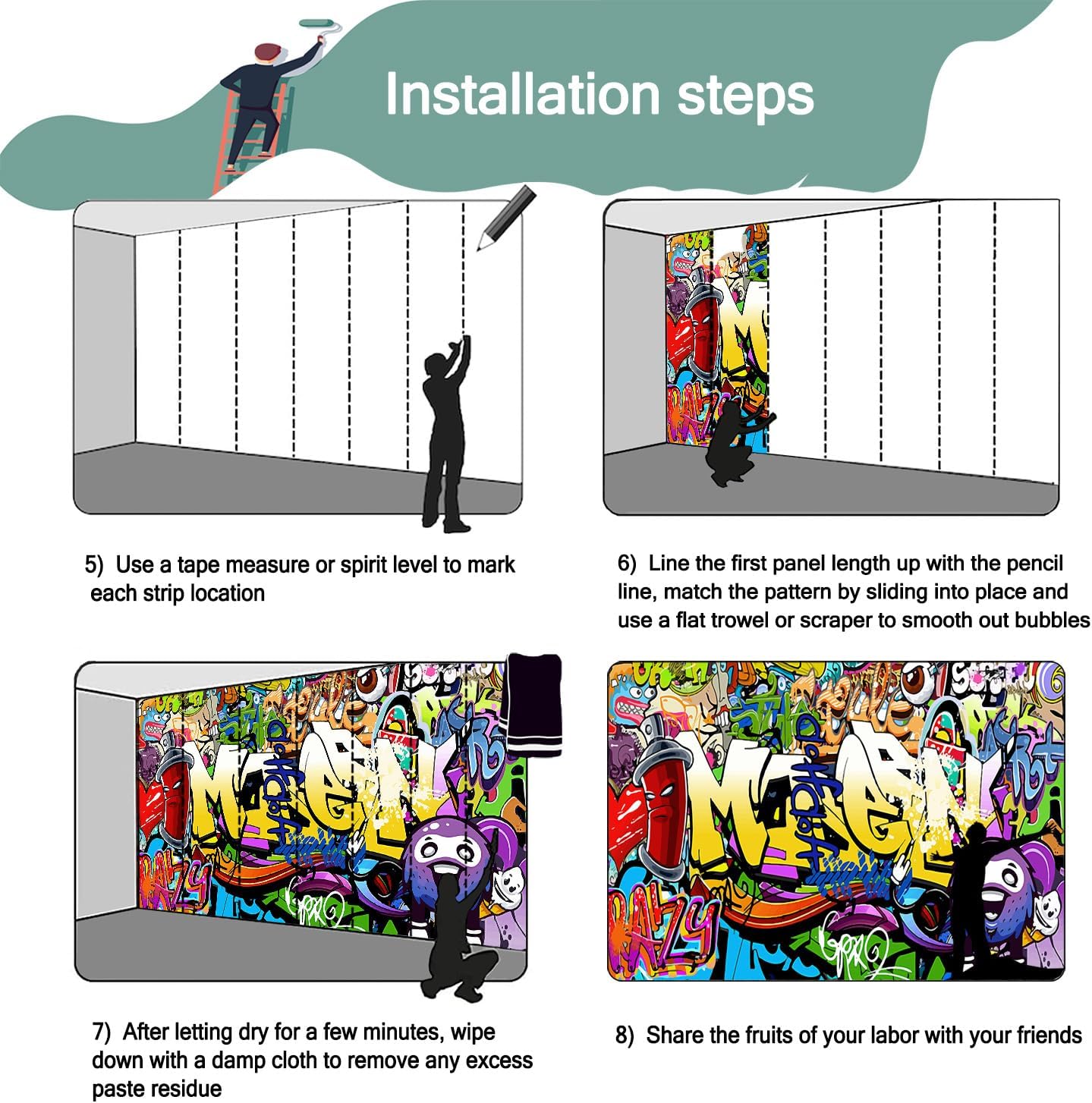 -Nursery Color Graffiti Abstract Letters Bedroom Wallpaper XT16 M 140" x 91"