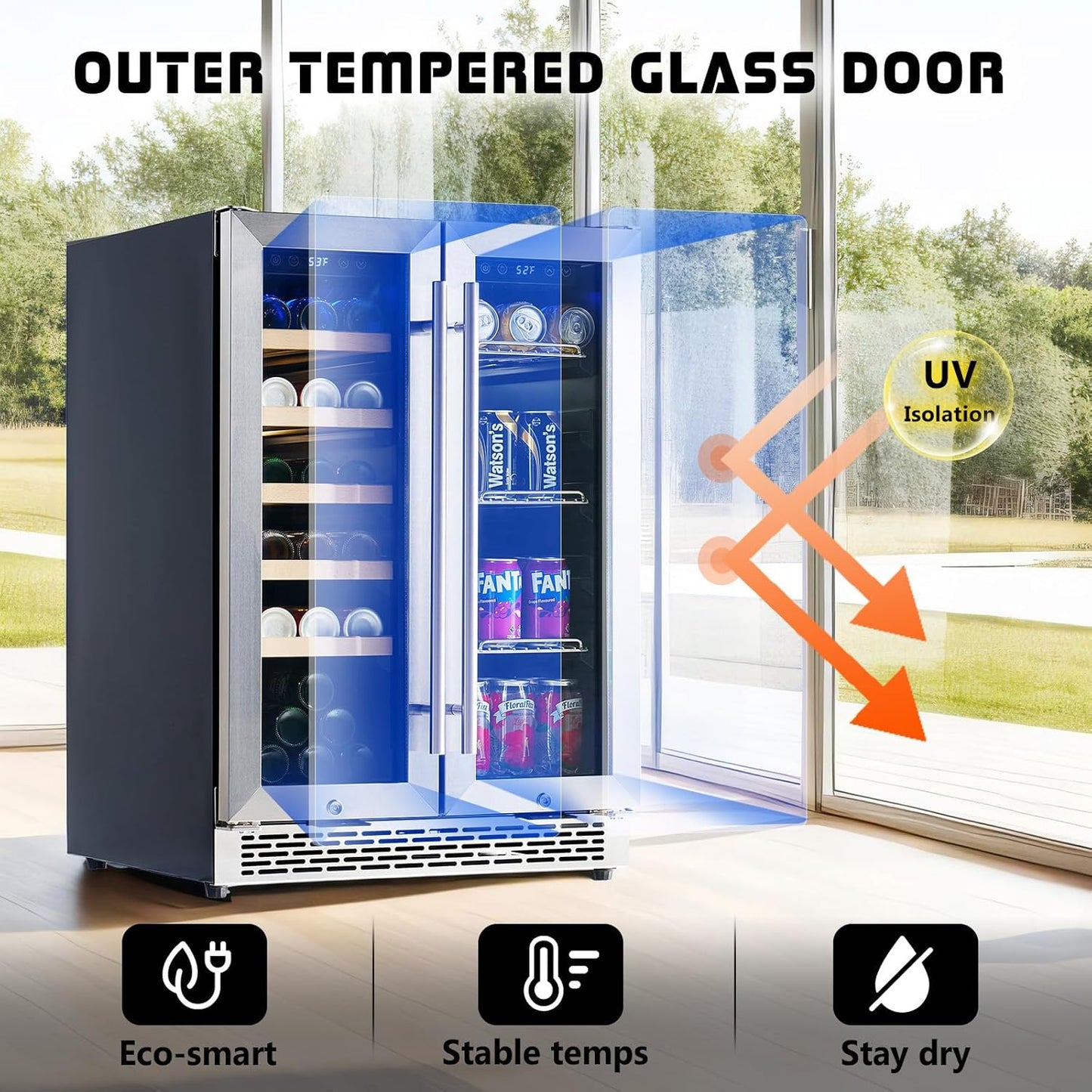 Albott Beverage Refrigerator - 24-Inch Dual Zone Cooler with Glass Door, Freestanding/Under Counter Wine and Beer Fridge, Holds 20 Bottles & 78 Cans, Ideal for Kitchen, Bar, Office, 34-64℉ & 41-68℉
