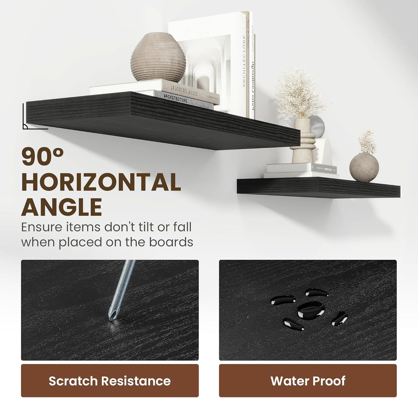 48 Inch Floating Shelves, 12 Inch Deep Floating Shelves for Wall, Floating Shelf with Invisible Brackets, Deep Shelves for Bathroom, Bedroom, Living Room, 1 Pack, Black