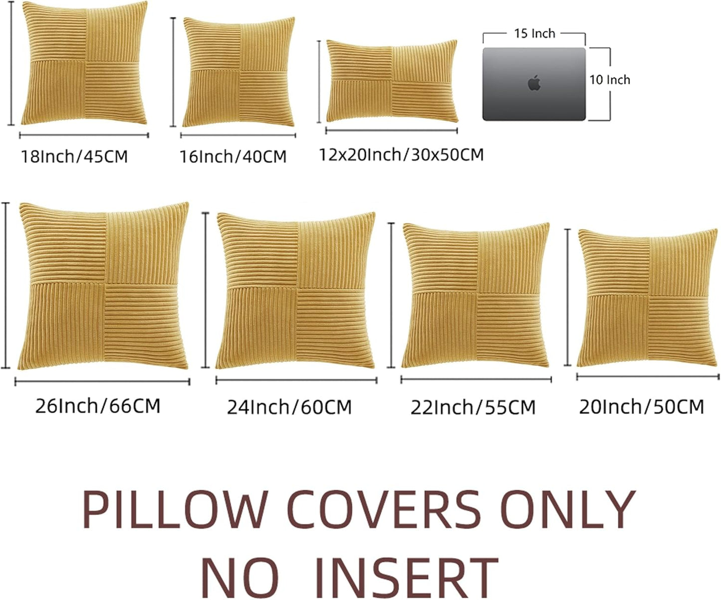 Fancy Homi 2 Packs Mustard Yellow Decorative Throw Pillow Covers 16x16 Inch for Living Room Couch Bed, Rustic Farmhouse Boho Home Decor, Soft Corss Patchwork Corduroy Textured Cushion Case 40x40 cm