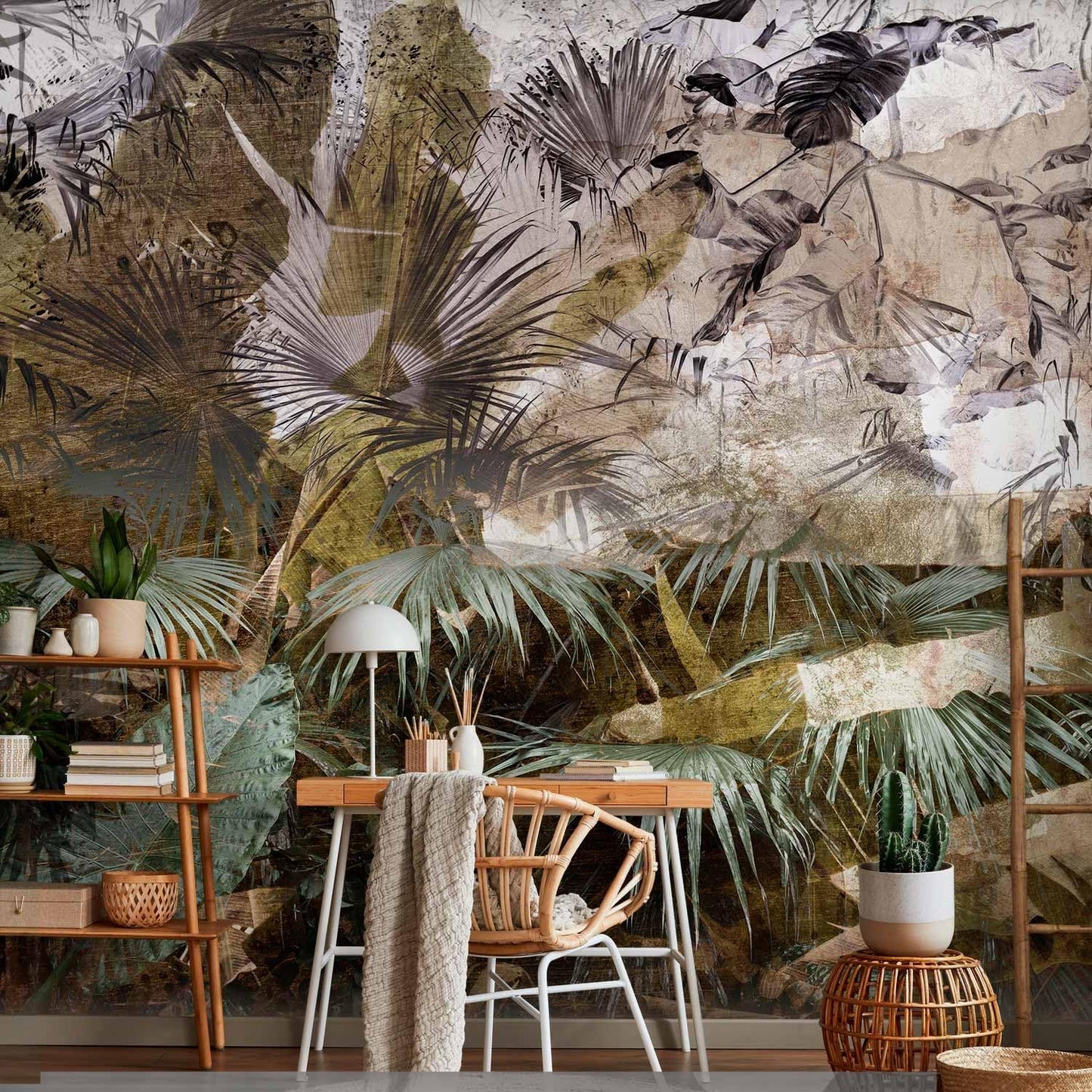 artgeist Wall Mural Tropical Leaves 177x124 in - XXL Non-Woven Wallpaper Fleece Wall Decor Photo Print Picture Image Design Jungle Nature Palm Leaves Like Painted b-C-0789-a-a