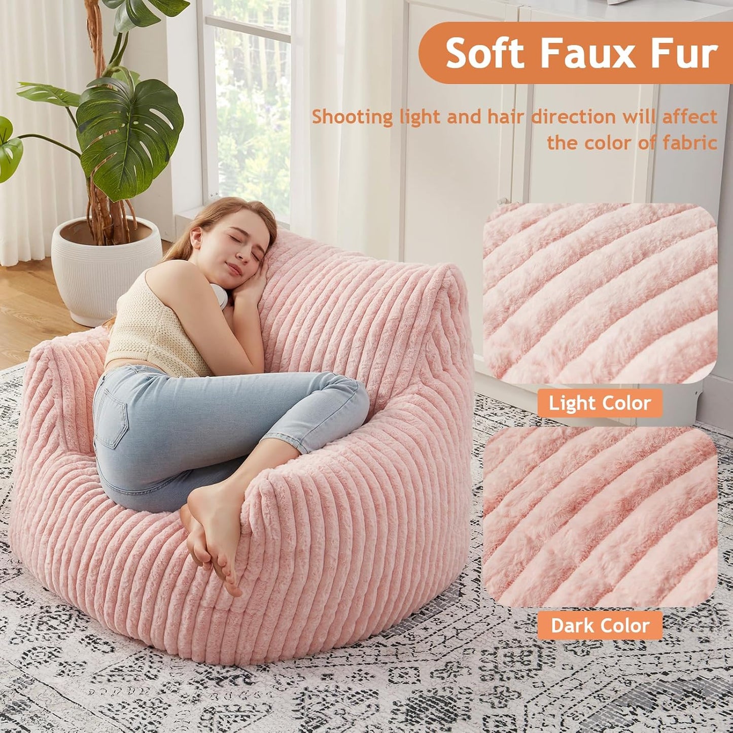 Giant Bean Bag Chairs for Adults with Filling Plush Fluffy Bean Bag Chairs for Teens with Armrests Comfy BeanBag Lazy Couch Sofa Chair for Bedroom Living Room Reading