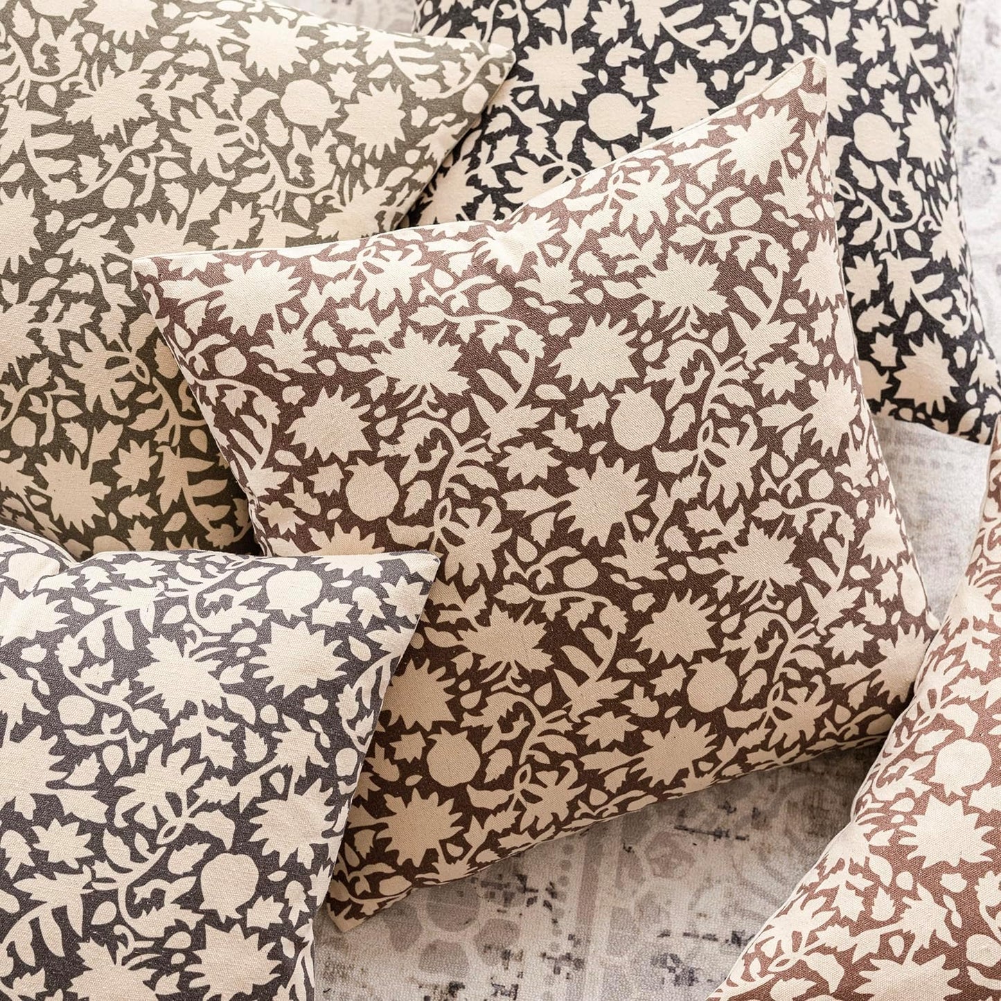 Foindtower Set of 2 Decorative Neutral Floral Throw Pillow Covers Accent Farmhouse Cushion Covers Boho Vintage Pillowcase for Couch Sofa Bedroom Living Room Home Decor Outdoor,20×20 Inch,Brown